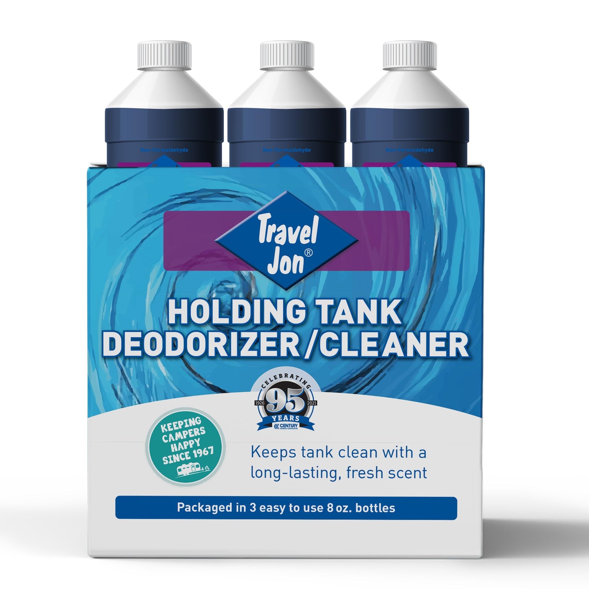 Travel Jon Rv Black & Grey Water Tank Treatment, Powerful Deodorizer/Waste Digester, Safe Waste Tank Odor Eliminator, Breaks Down Sludge, Tissue | Fresh Scent, 3 8Oz Bottles