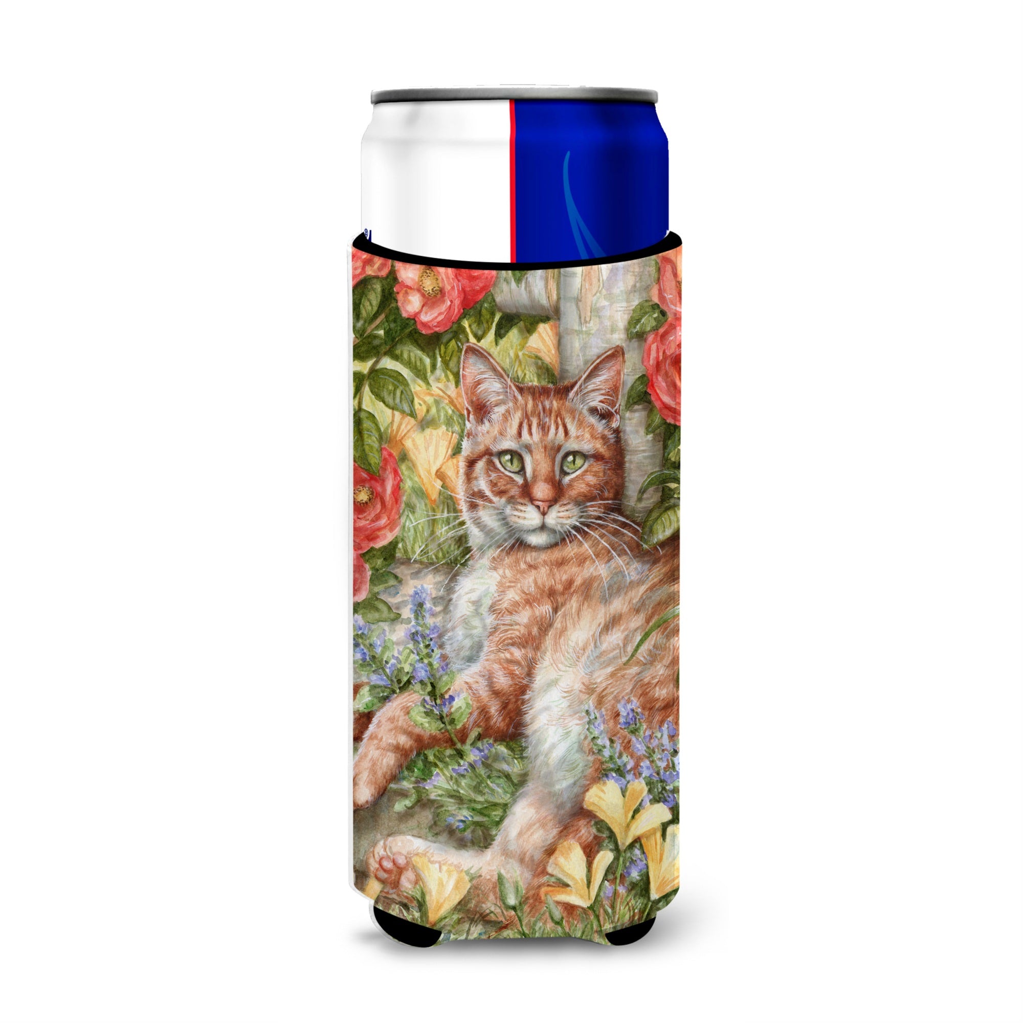 Caroline'S Treasures Cdco0027Muk Tabby In The Roses By Debbie Cook Ultra Beverage Insulators For Slim Cans, Multicolor