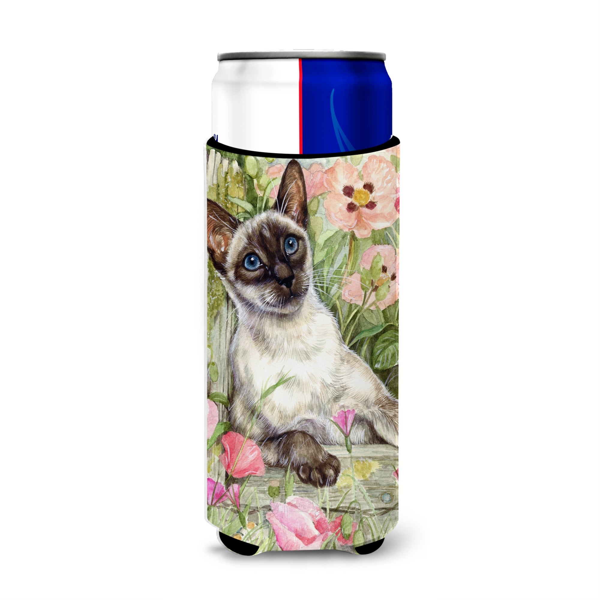 Caroline'S Treasures Siamese Cat In The Roses Michelob Ultra Koozies For Slim Cans, Multicolor