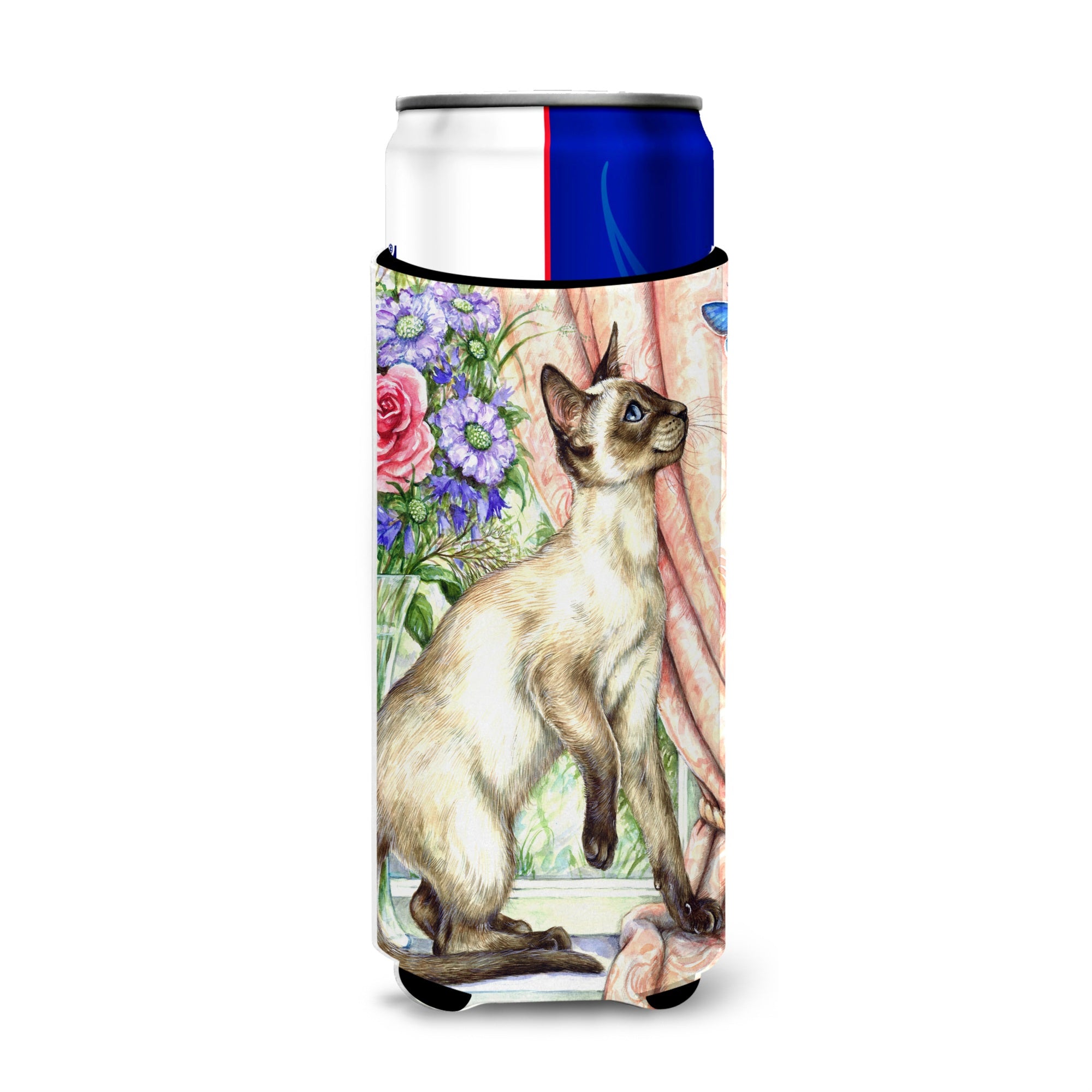 Caroline'S Treasures Siamese Cat With Butterfly Michelob Ultra Koozies For Slim Cans, Multicolor