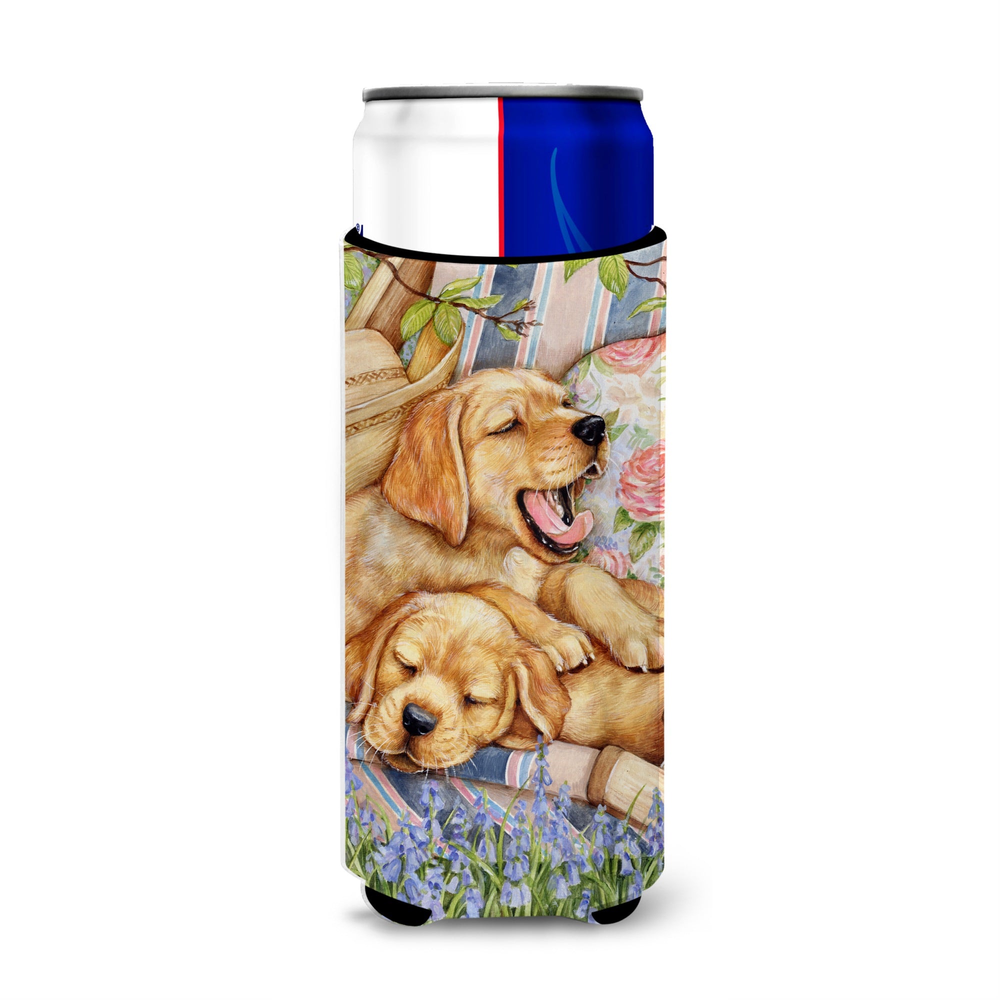 Caroline'S Treasures Yellow Labrador Deck Pups Michelob Ultra Koozies For Slim Cans, Multicolor