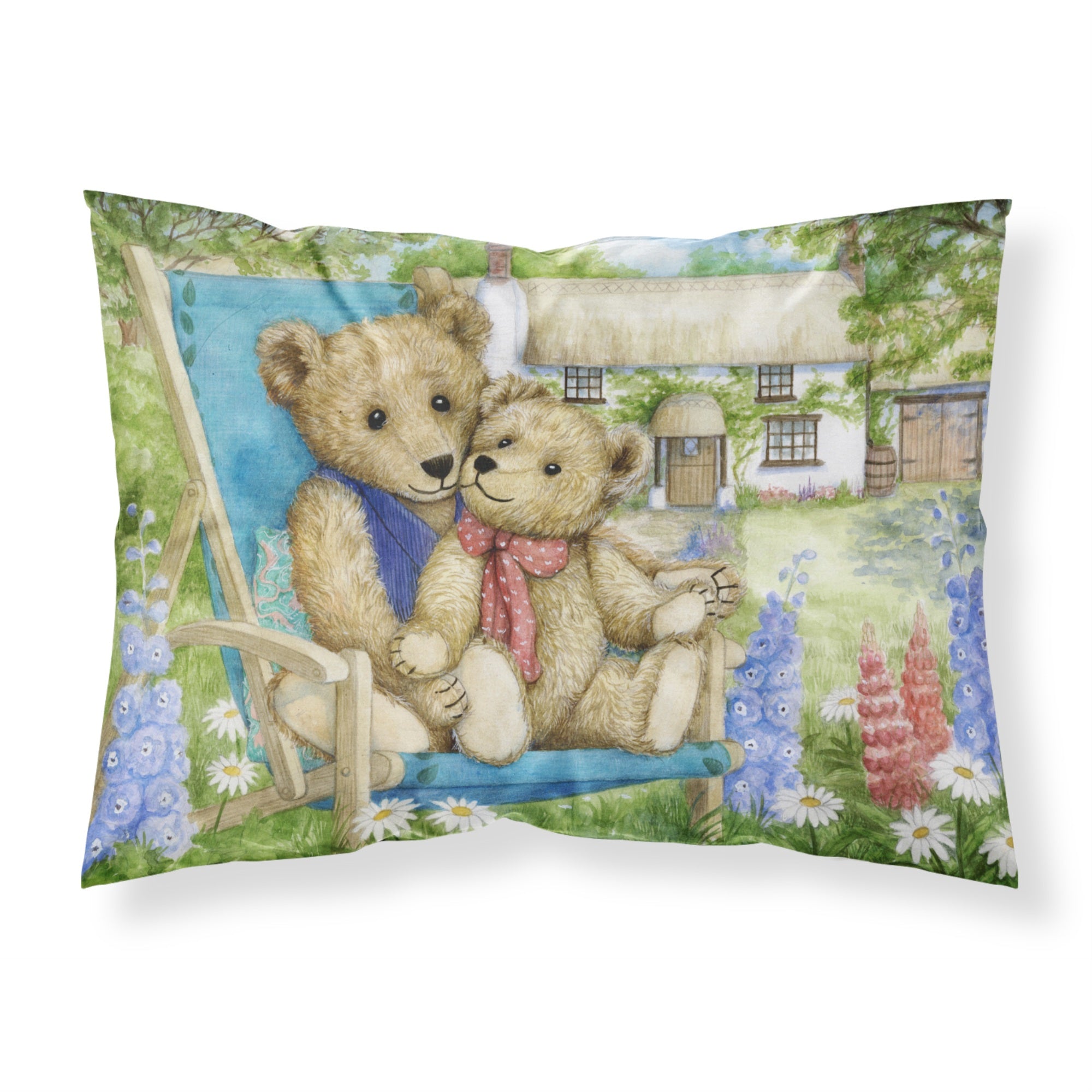 Caroline'S Treasures Springtime Teddy Bears In Flowers Fabric Standard Pillowcase Cdco0306Pillowcase, Multicolor