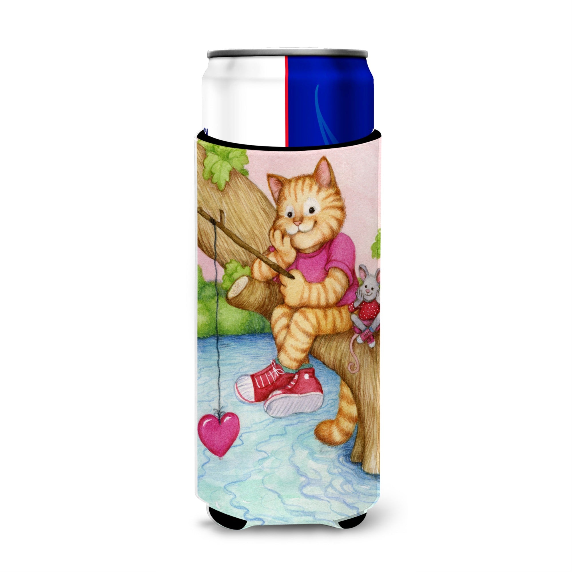 Caroline'S Treasures Cdco0320Muk Valentine Cat Fishing For Love Ultra Beverage Insulators For Slim Cans, Multicolor