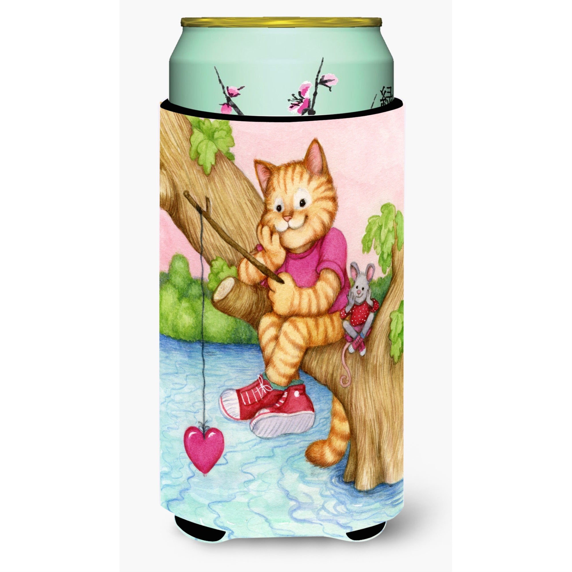 Caroline'S Treasures Cdco0320Tbc Valentine Cat Fishing For Love Tall Boy Beverage Insulator Hugger, Multicolor