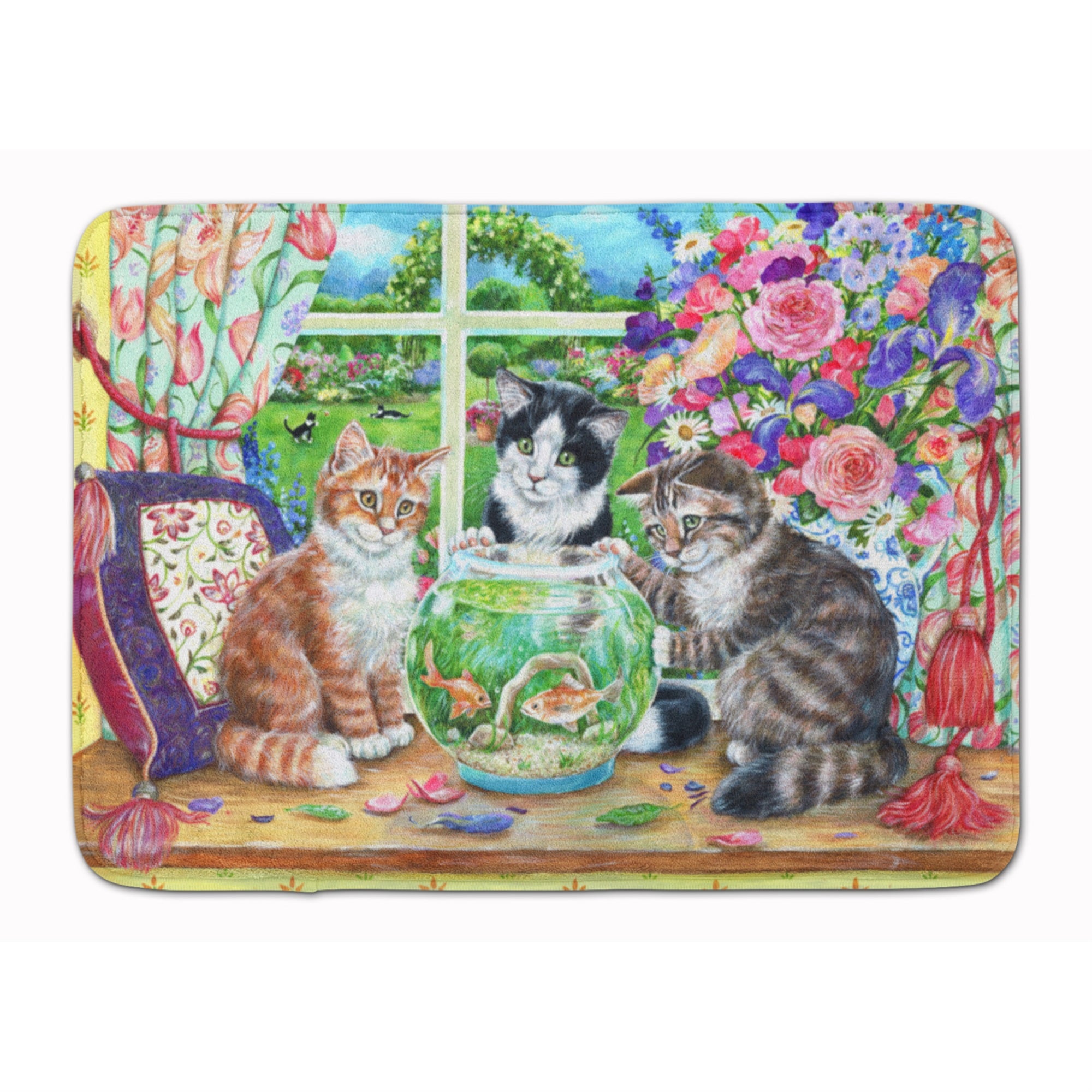Caroline'S Treasures Cats Just Looking In The Fish Bowl Floor Mat, 19 X 27, Multicolor