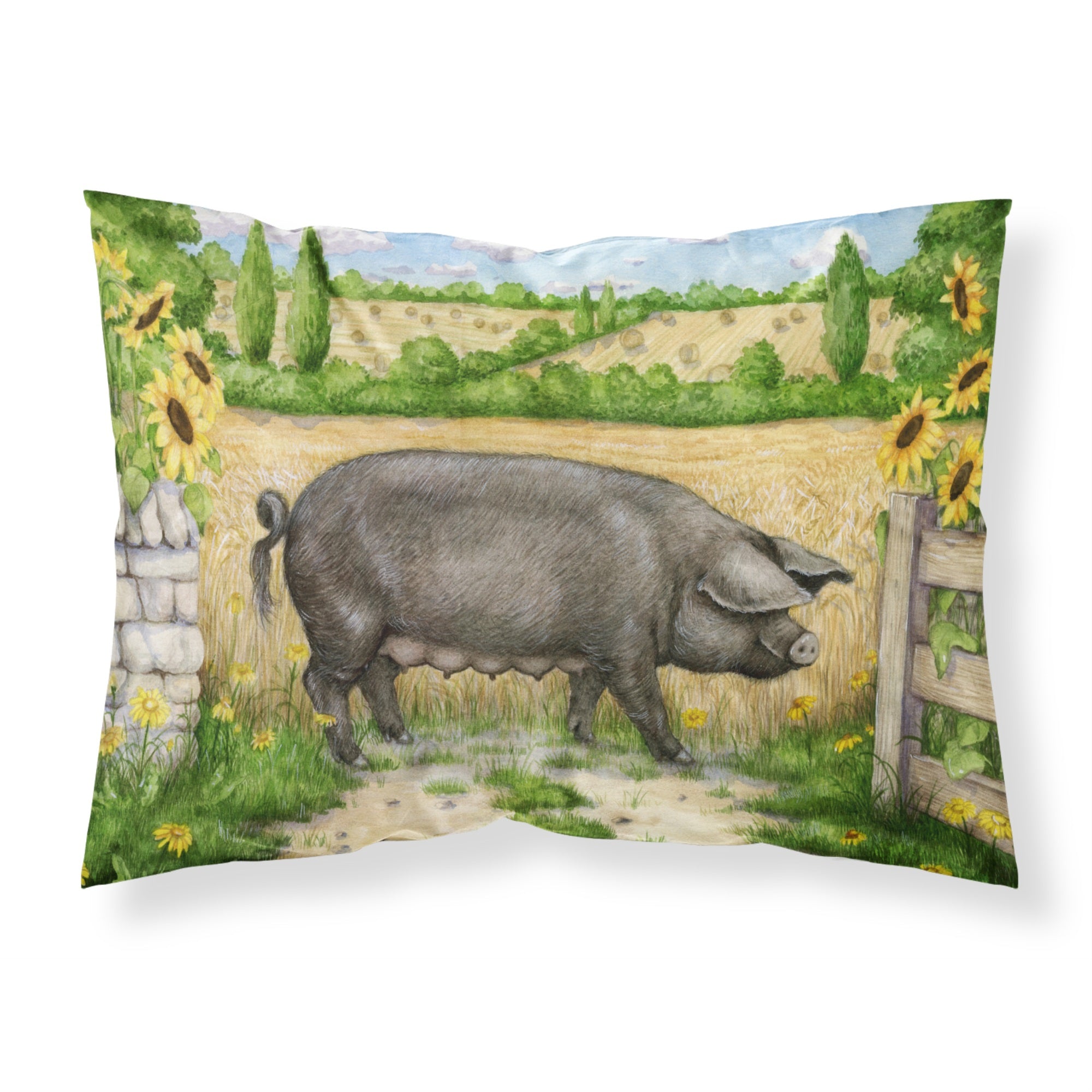 Caroline'S Treasures Black Pig With Sunflowers Fabric Standard Pillowcase Cdco0373Pillowcase, Multicolor