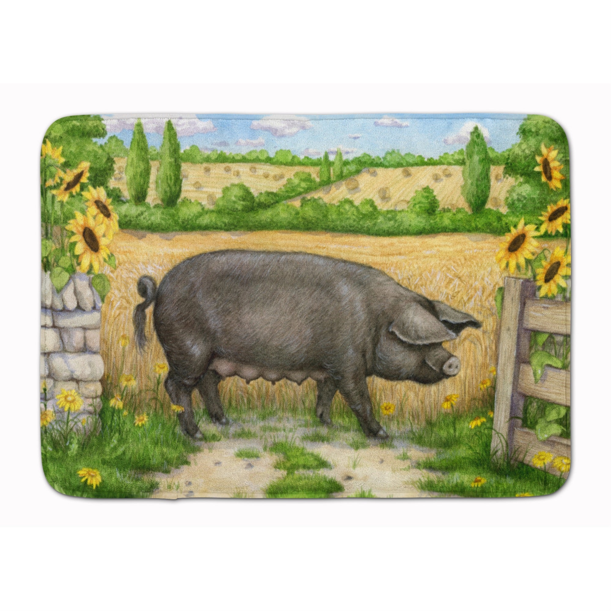 Caroline'S Treasures Black Pig With Sunflowers Floor Mat, 19 X 27, Multicolor