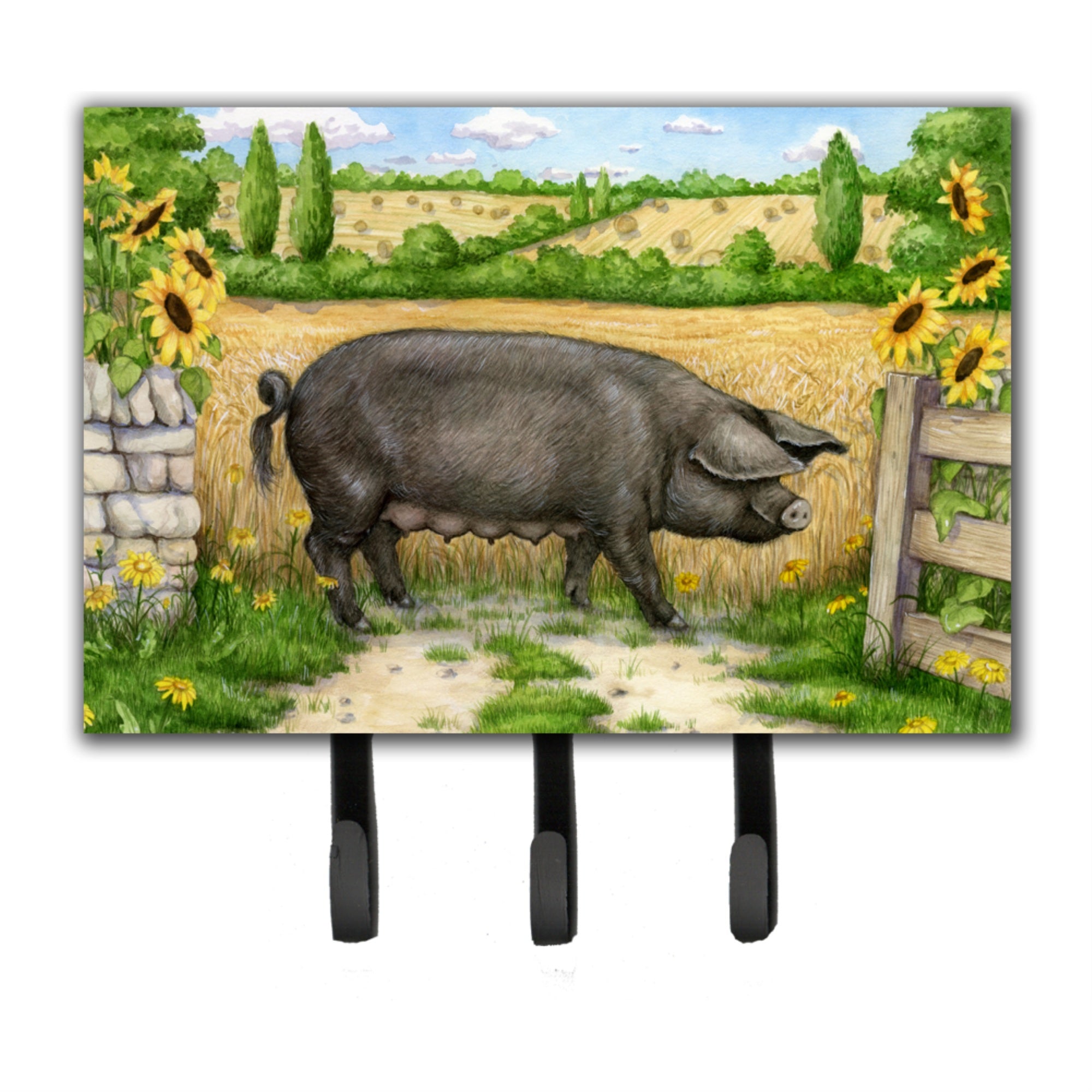 Caroline'S Treasures Black Pig With Sunflowers Leash Or Key Holder Cdco0373Th68, Triple