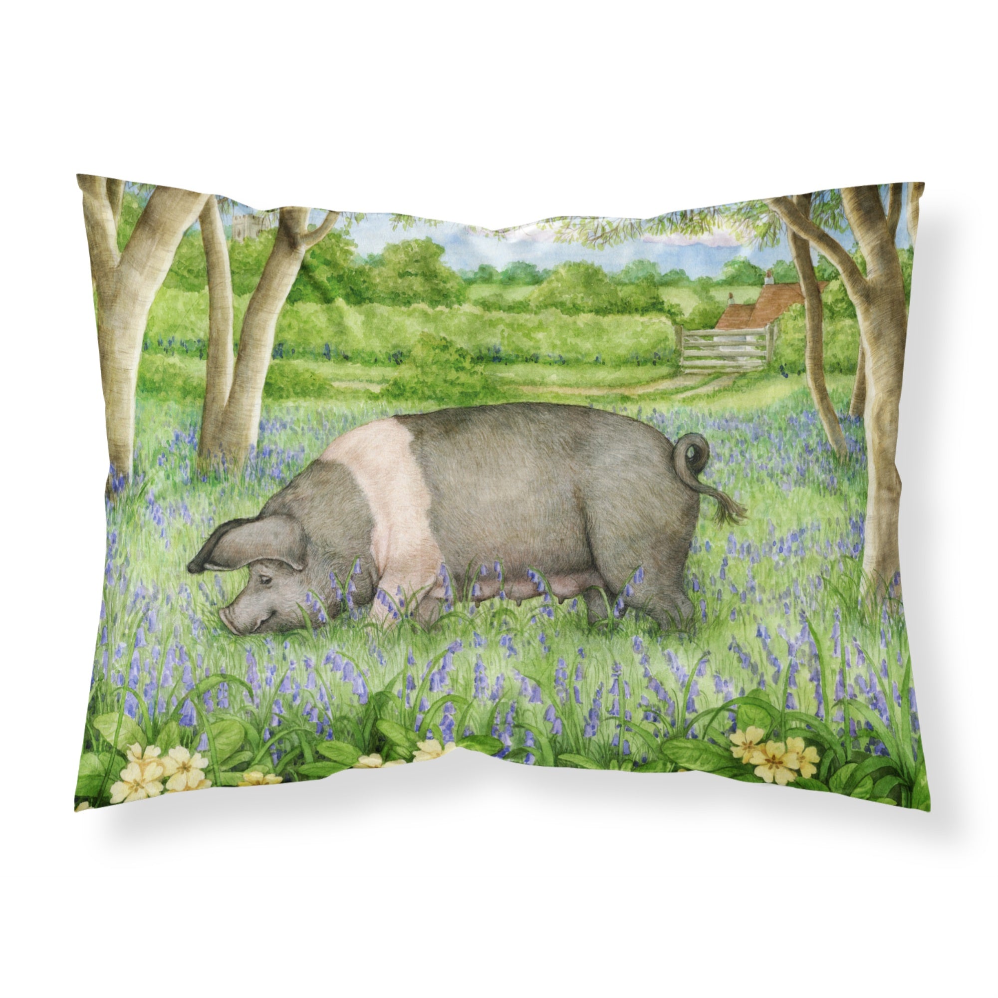 Caroline'S Treasures Pig In Bluebells By Debbie Cook Fabric Standard Pillowcase Cdco0377Pillowcase, Multicolor