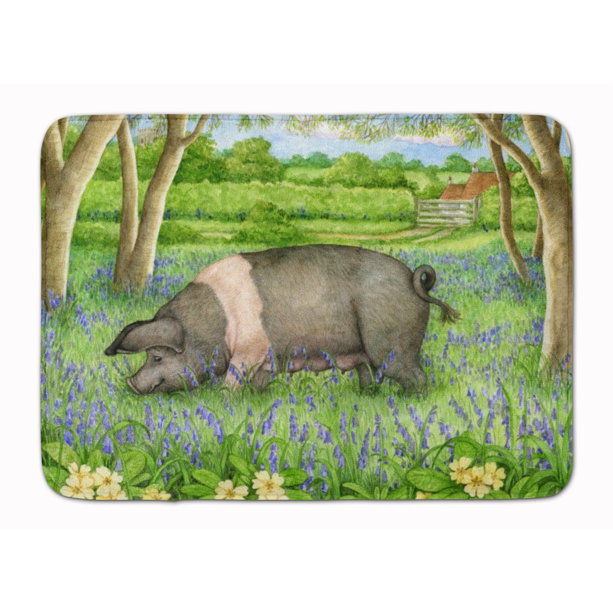Caroline'S Treasures Pig In Bluebells By Debbie Cook Floor Mat, 19 X 27, Multicolor