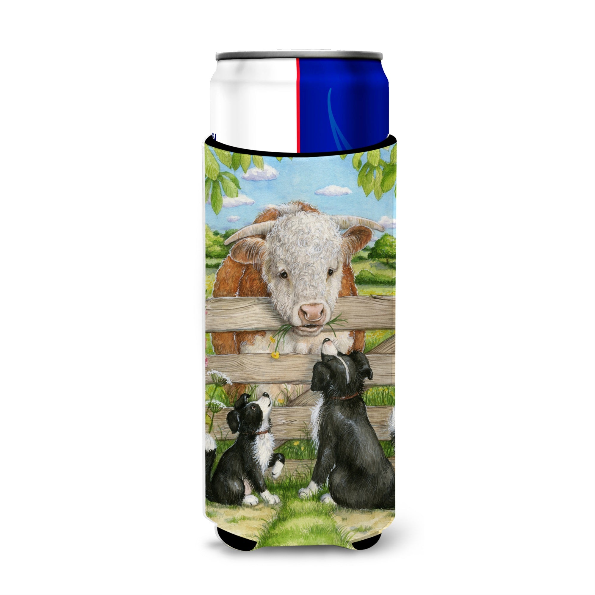 Caroline'S Treasures Bull And Pup Friends By Debbie Cook Michelob Ultra Koozies For Slim Cans, Multicolor