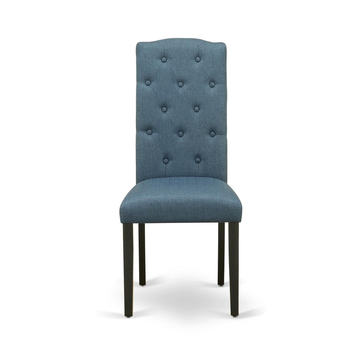 Casafoyer Cep1T21 Celina Parson Dining Room Chairs - Button Tufted Mineral Blue Linen Fabric Padded Chairs, Set Of 2, Black