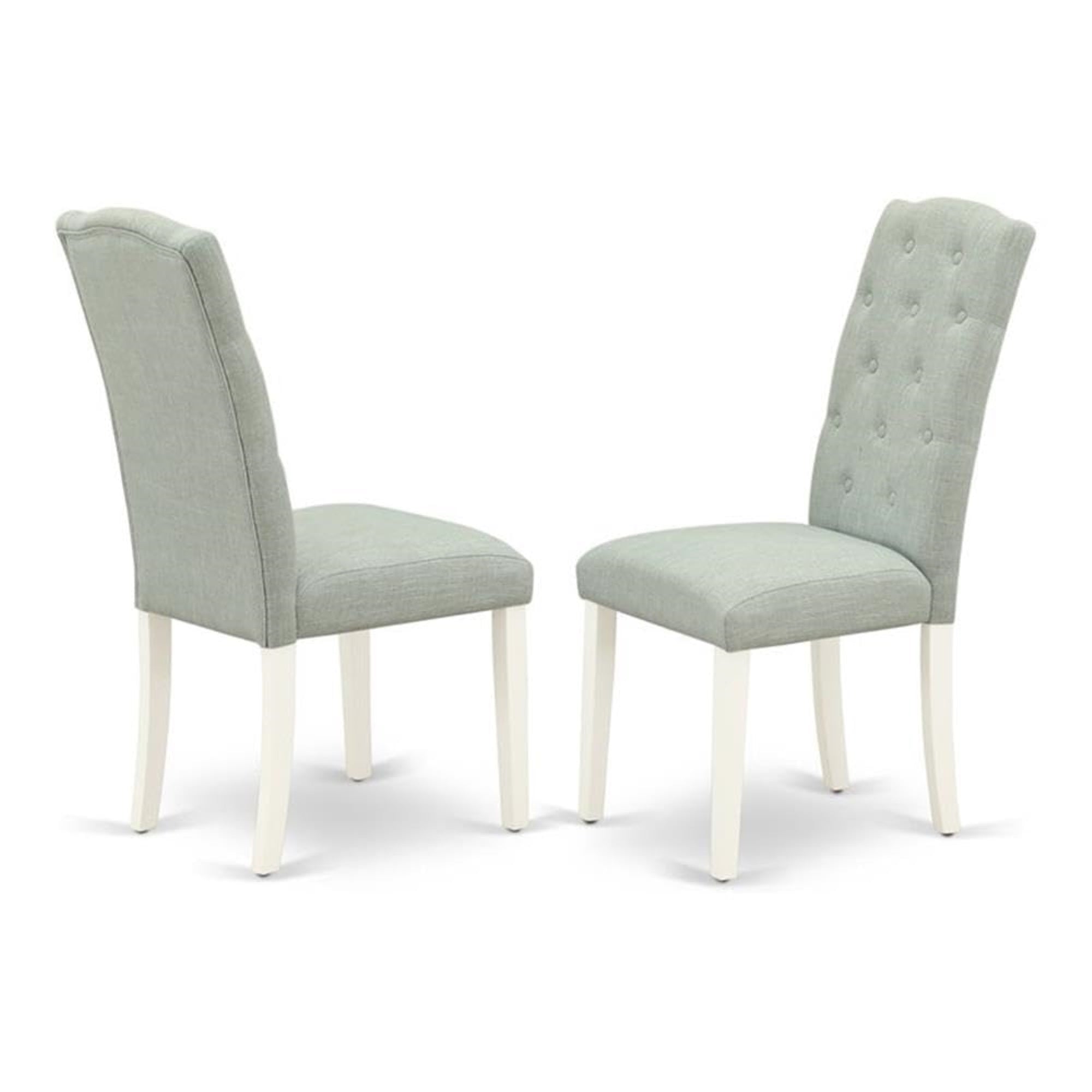 Casafoyer Cep2T15 Celina Parson Chairs - Button Tufted Baby Blue Linen Fabric Upholstered Dining Chairs, Set Of 2, Linen White