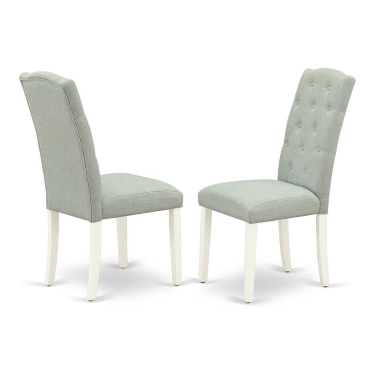 Casafoyer Cep2T15 Celina Parson Chairs - Button Tufted Baby Blue Linen Fabric Upholstered Dining Chairs, Set Of 2, Linen White