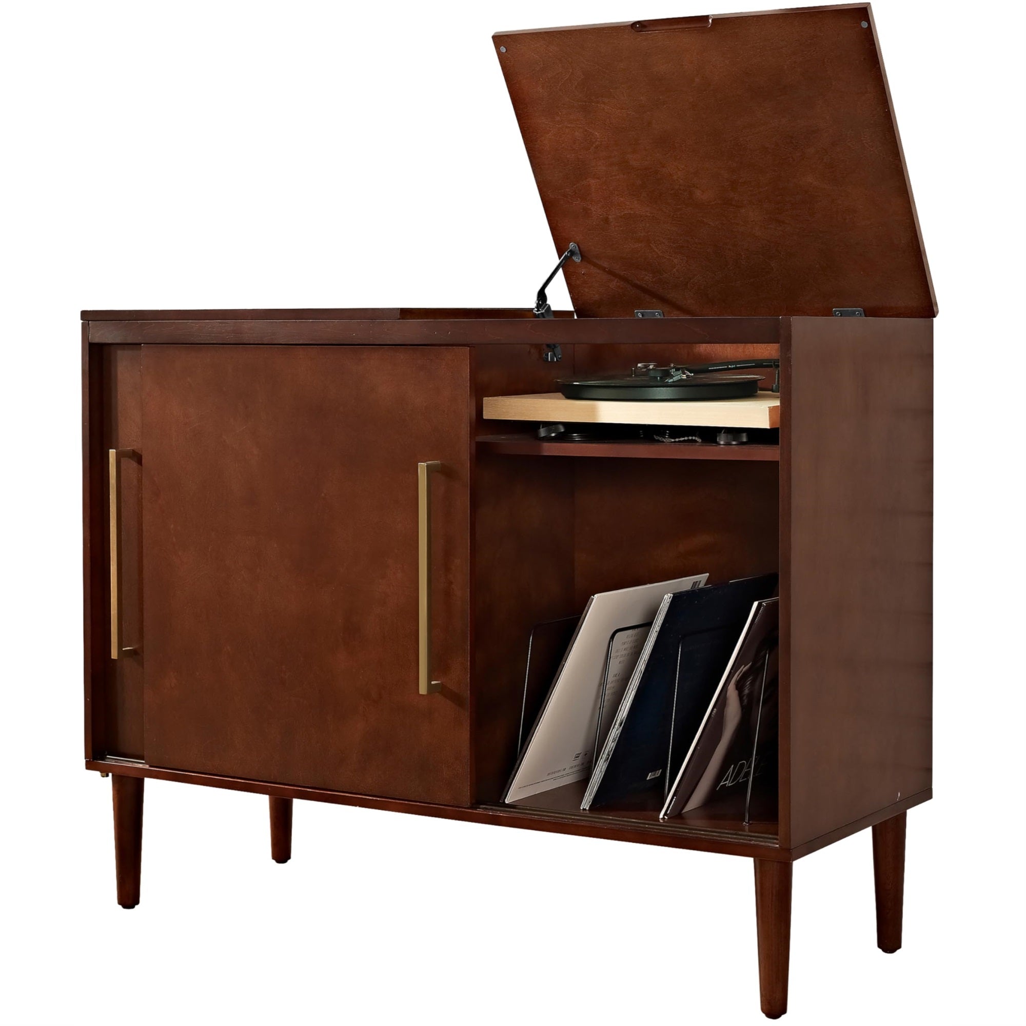 Casafoyer Furniture Everett Media Console And Record Player Stand With Storage For Vinyl Records, Mahogany