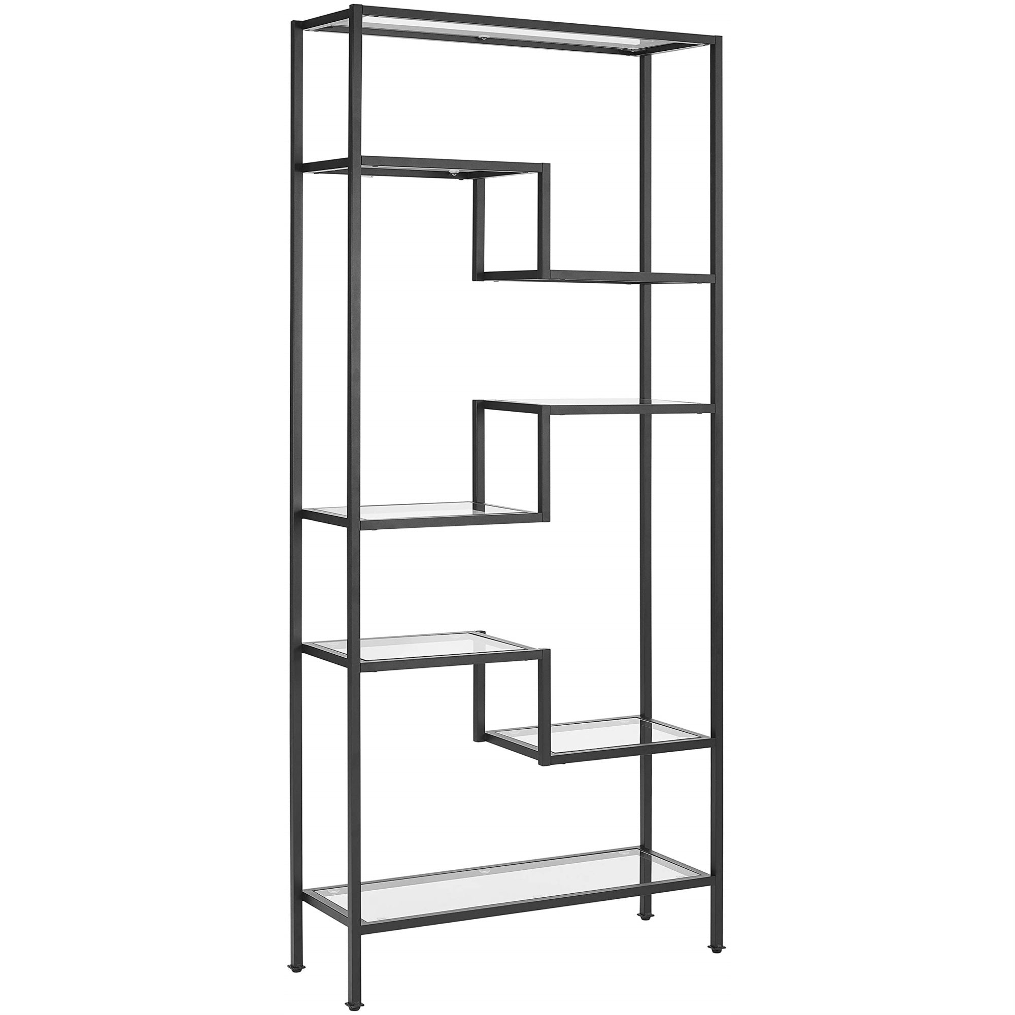 Casafoyer Furniture Sloane Bookshelf With Glass Shelves, Bookcase Storage, Matte Black