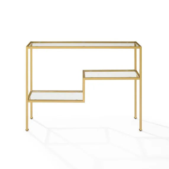 Gold Sloane Console Table (Cf1124-Gl) - Modern Design, Geometric Pattern, Tempered Glass Shelves, Sturdy Steel Frame - Ideal For Living Room Or Entryway