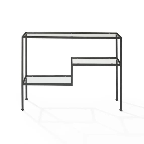 Modern Cf1124-Mb Sloane Console Table In Matte Black | Tempered Glass Shelves | Geometric Design | Art Deco Influence | Sturdy Construction | Contemporary Appeal | 25Lbs Weight Capacity