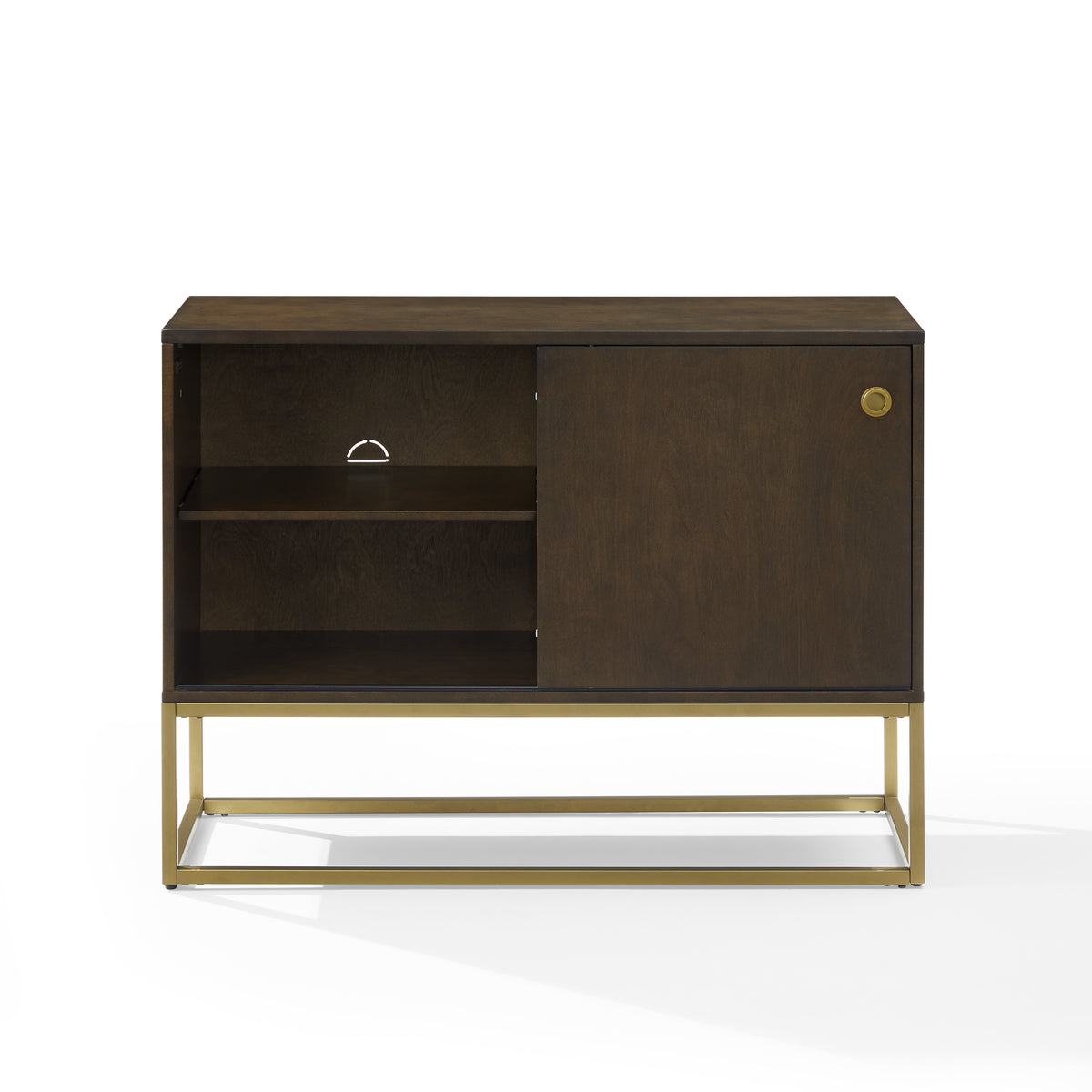 Cf1142Br-Gl Byron Media Console - Dark Brown Finish | Ample Storage | Vinyl Display | Sleek Modern Design | Adjustable Shelf | Metal Frame Base
