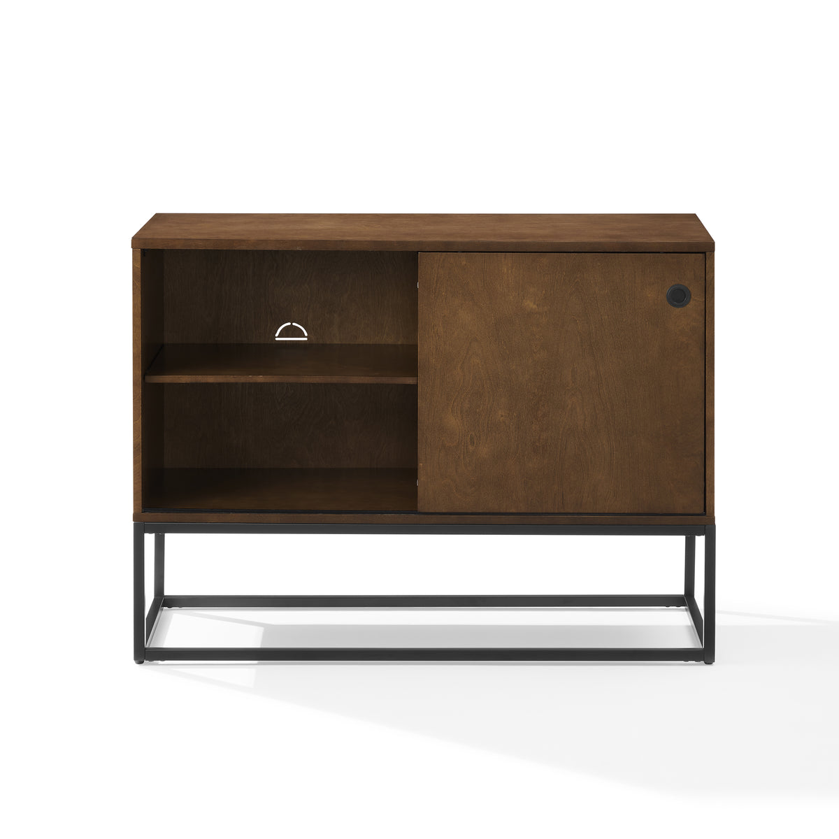 Cf1142Br-Mb Byron Media Console - Brown Wood-Grain Finish, Sleek Design, Ample Storage, Adjustable Shelf, Matte Black Flush Door Pulls