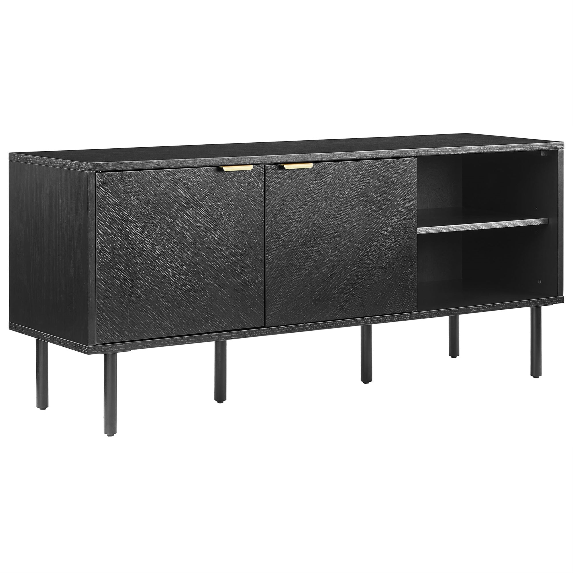 Casafoyer Furniture Brody Vinyl Record Storage Sideboard, Modern Media Console And Cabinet With Shelves, Black