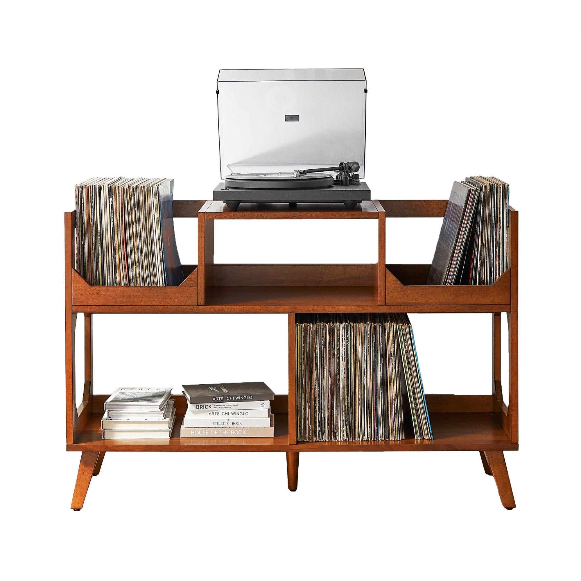 Asheville Large Record Player Stand With Vinyl Storage Walnut