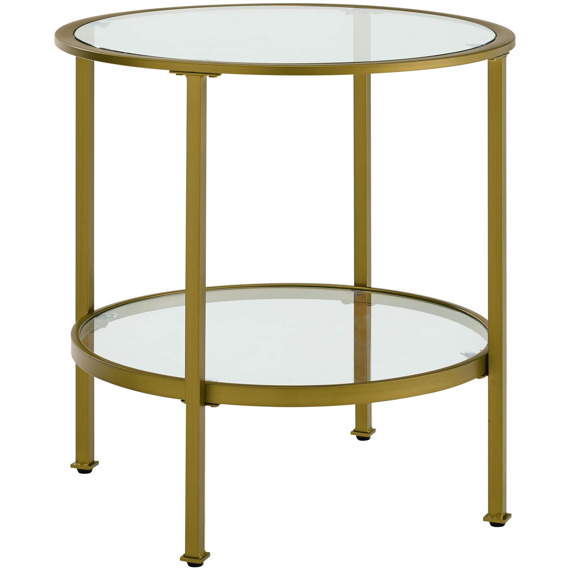Casafoyer Furniture Aimee Small Side End Table With Storage Shelf For Living Room, Gold And Glass