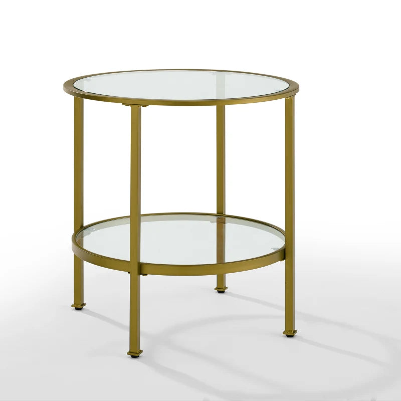 Aimee End Table - Stylish & Modern Addition For Living Area - Sturdy Steel Frame - Tempered Glass Top & Shelf - 25.08'H X 24'W X 24'D - 19.8 Lbs