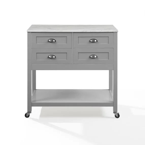 Connell Kitchen Island/Cart In Gray - Ample Storage, Faux Marble Countertop, Modern Farmhouse Design (Cf3036Wm-Gy)'