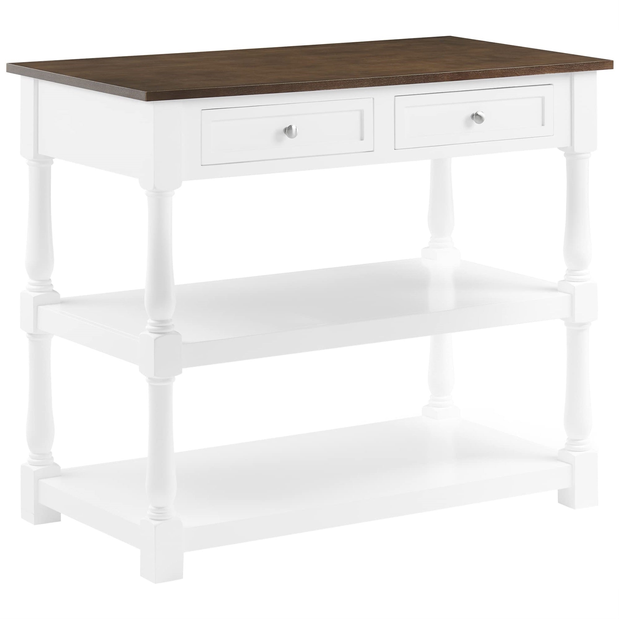 Casafoyer Furniture Caitlyn Wood Top Kitchen Island With Storage, Microwave Stand, Coffee Bar, White/Dark Brown
