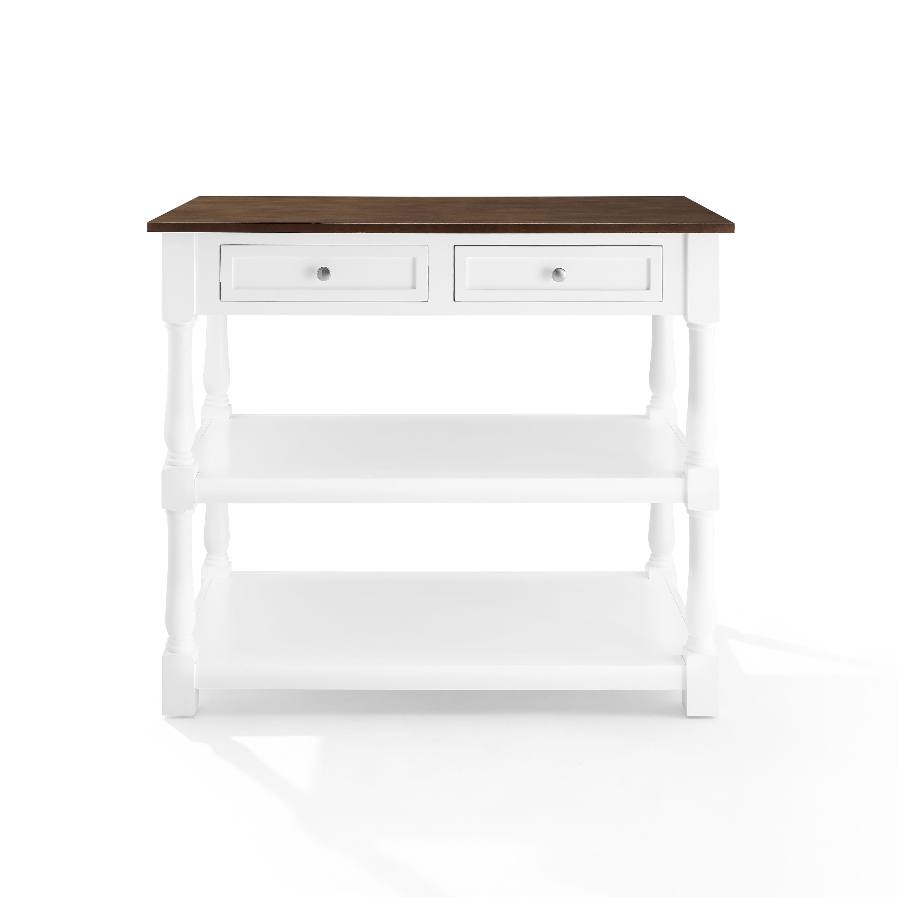 Caitlyn Kitchen Island - Versatile & Practical Addition For Kitchen Organization & Storage - Spacious Countertop, Open Shelves, Turned Legs, Pass-Through Drawers'