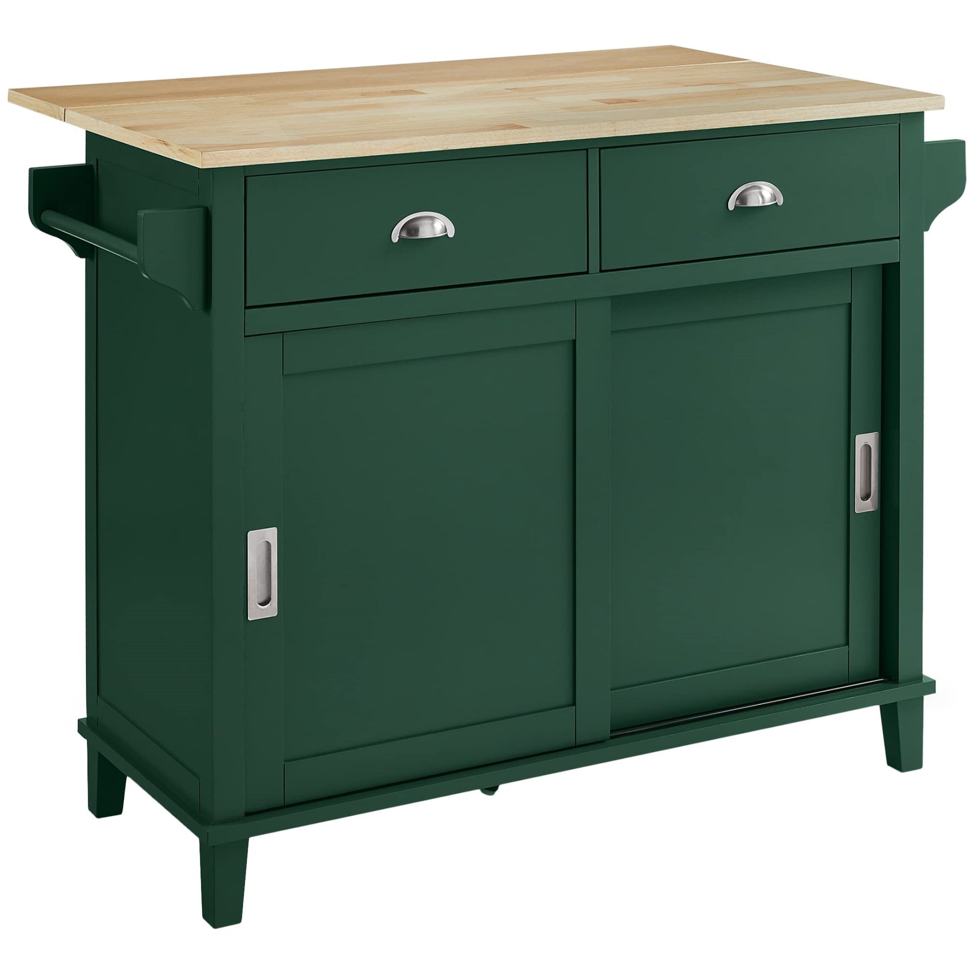 Casafoyer Furniture Cora Drop Leaf Kitchen Island Microwave Stand, Coffee Bar With Storage Drawers And Shelves, Emerald Green