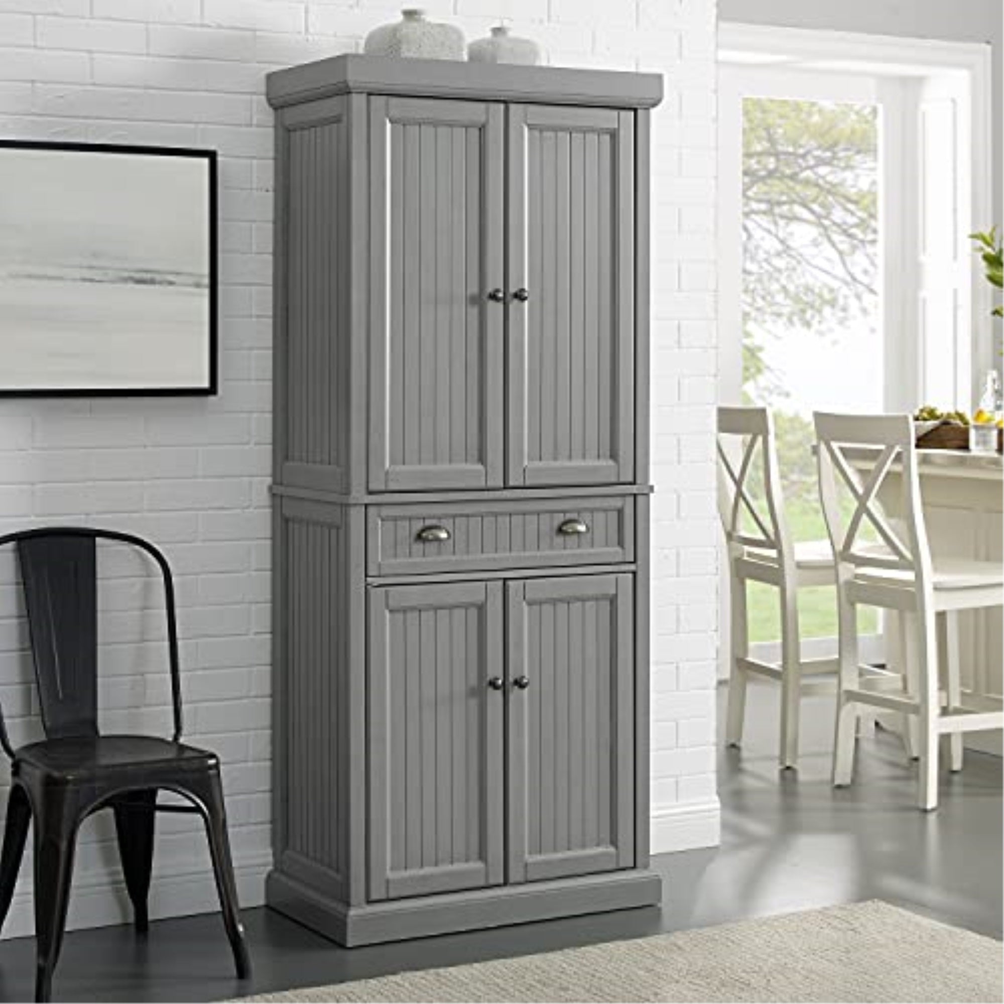 Ergode Cf3103-Gy Seaside Pantry - Coastal Charm, Adjustable Shelves, Large Drawer, Distressed Gray