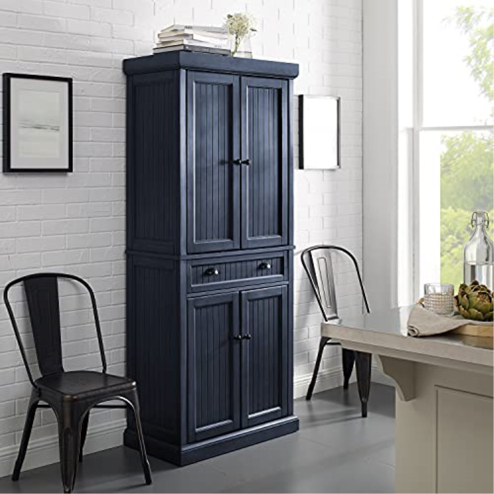 Seaside Pantry Cf3103-Nv By Ergode - Coastal Charm, Adjustable Shelves, Large Drawer, Distressed Navy