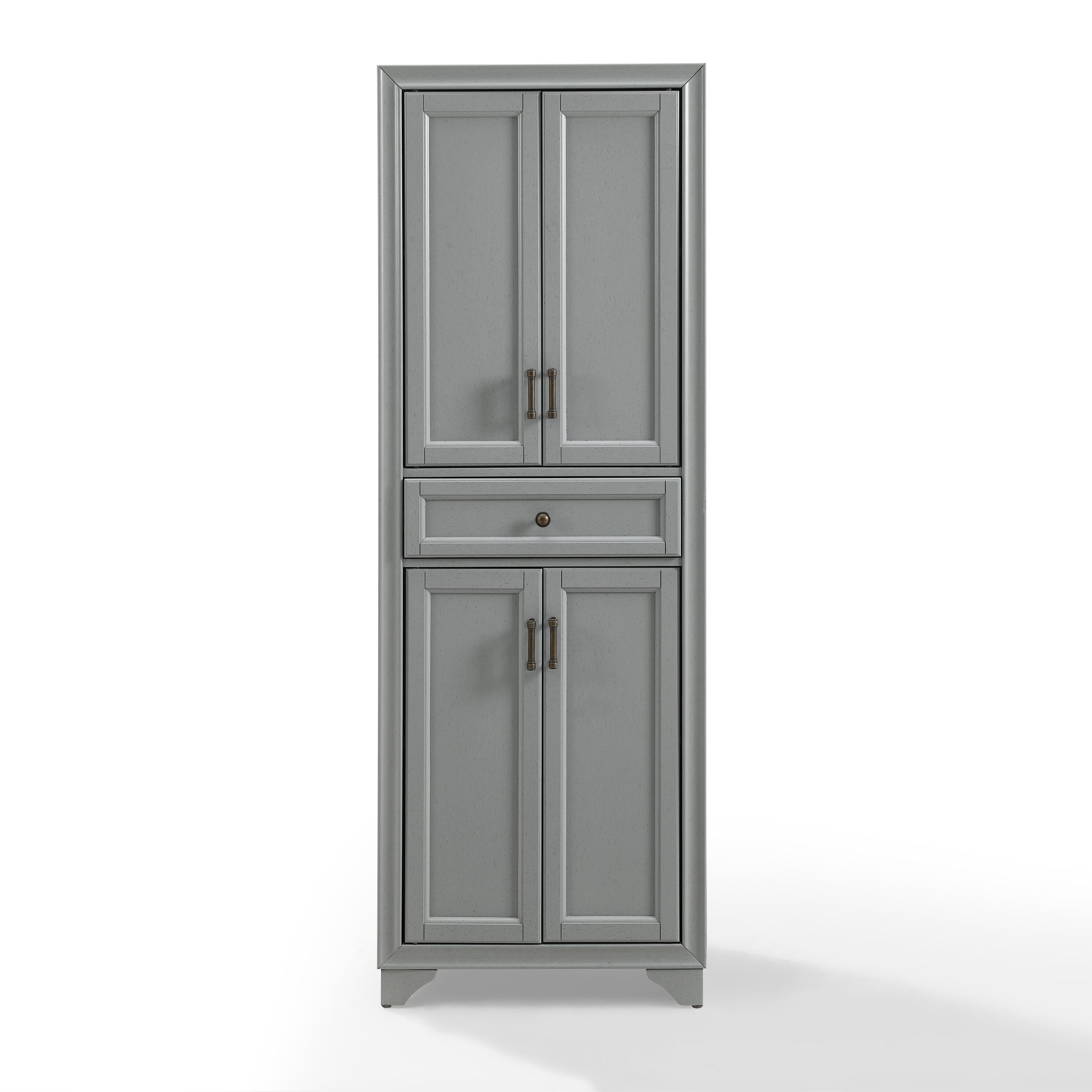Tara Pantry: Timeless Elegance With Distressed Finish, Adjustable Shelves, And Full-Extension Storage Drawer. Ideal For Kitchen Organization.