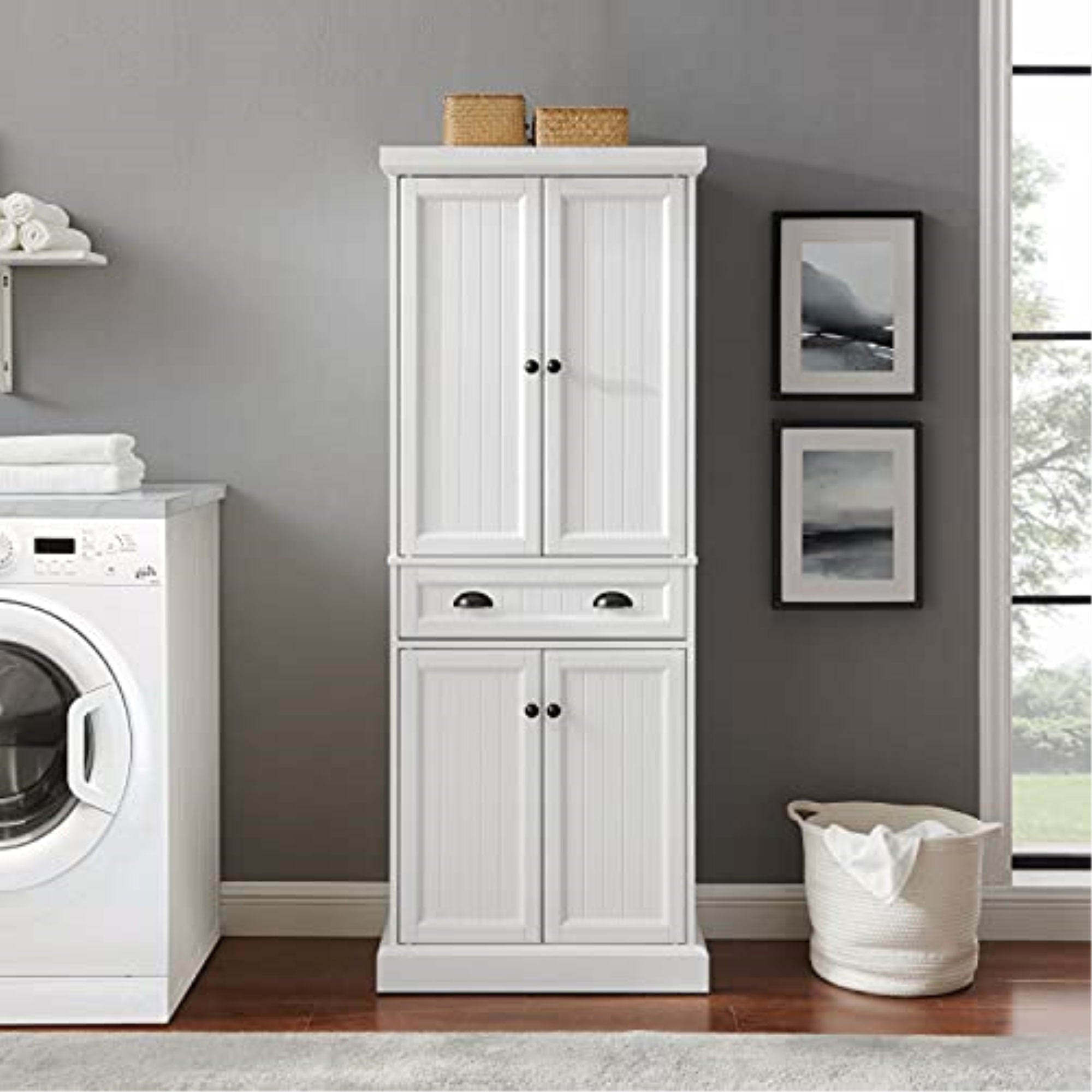 Ergode Shoreline Pantry Cf3114-Wh - Coastal-Inspired Design, Adjustable Shelves, Spacious Drawer - Versatile Home Organization