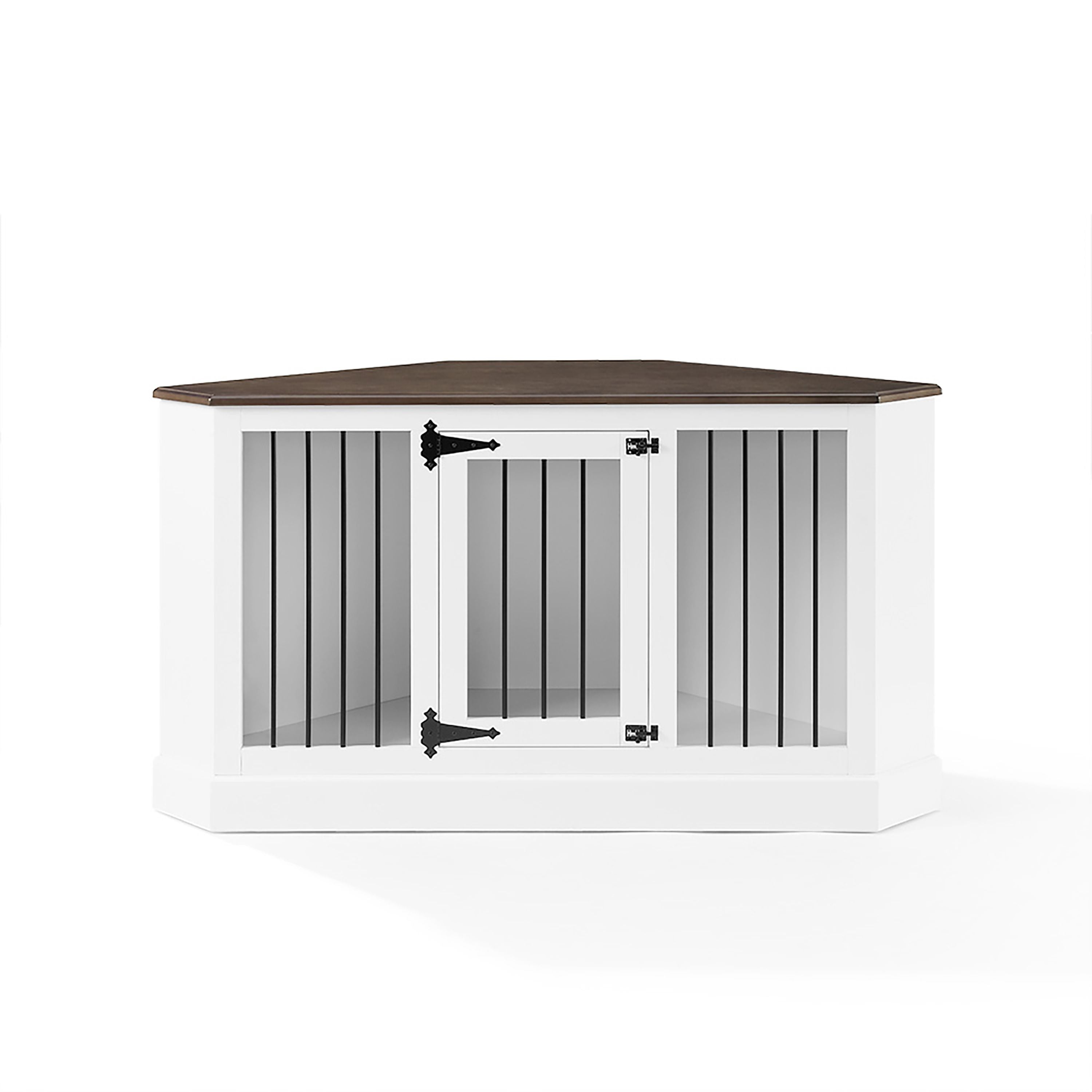 Winslow Corner Credenza Pet Crate - Stylish & Secure Kennel For Small Crate-Trained Animals - Durable Steel Bars & Wooden Console - Fits Seamlessly In Any Corner - Ideal For Pet Safety