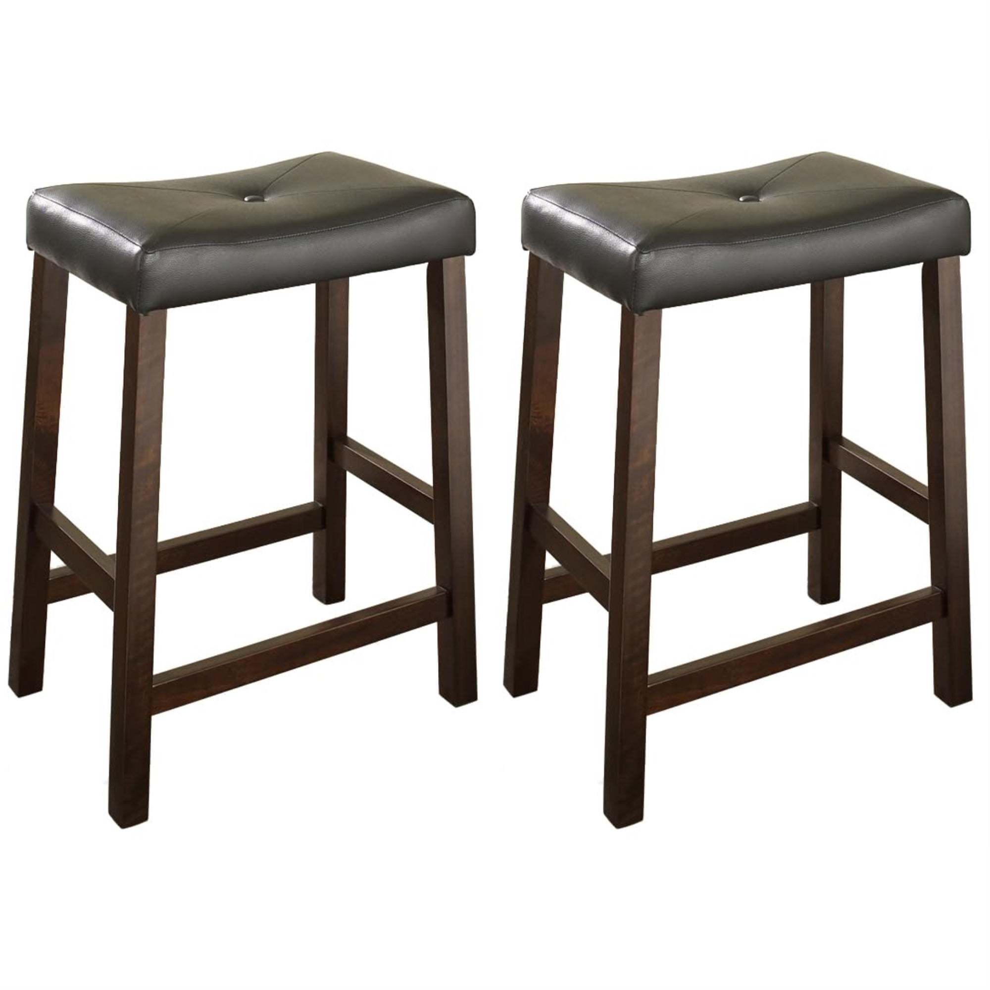 Casafoyer Furniture Upholstered Saddle Seat Counter Height Bar Stools Set Of 2, Vintage Mahogany, 24-Inch