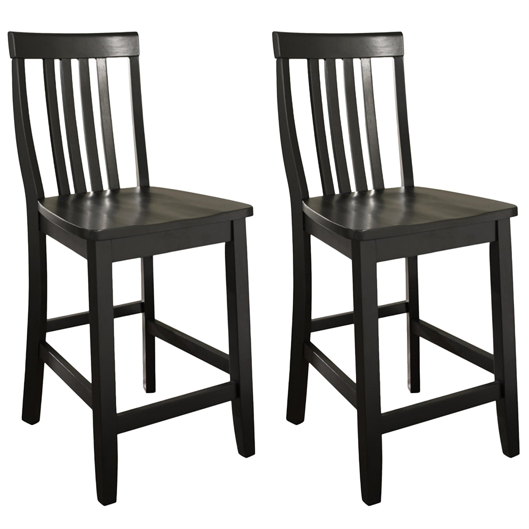 Casafoyer Furniture School House Wood Slat Back Counter Height Bar Stools Set Of 2, Black, 24-Inch