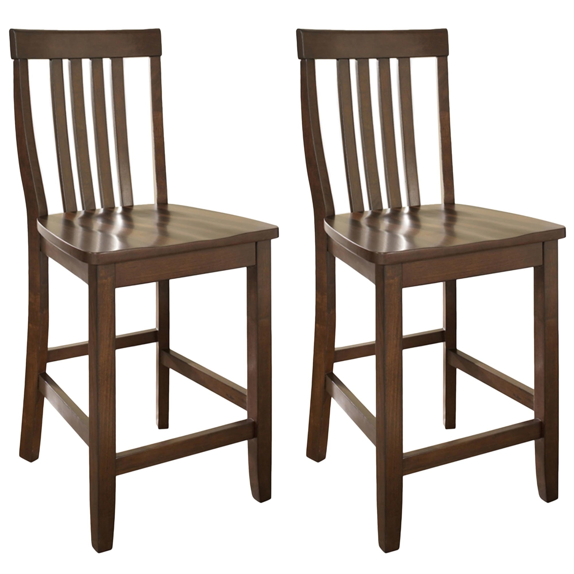 Casafoyer Furniture School House Wood Slat Back Counter Height Bar Stools Set Of 2, Vintage Mahogany, 24-Inch