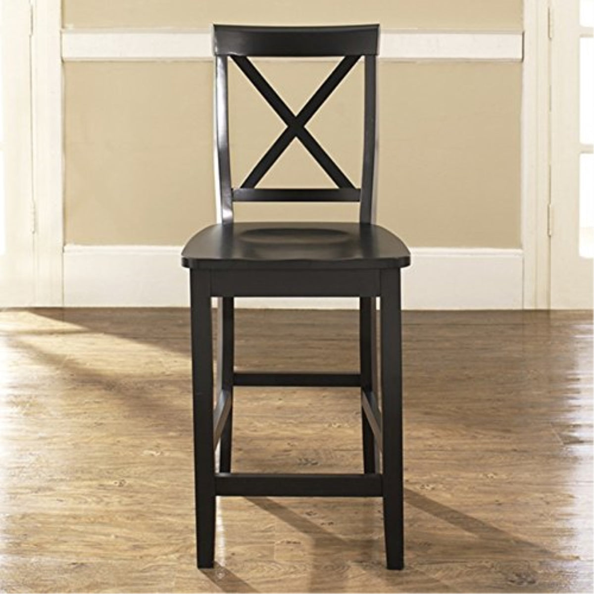 Casafoyer X-Back Bar Stool In Black Finish | 24' Seat Height | Set Of 2 | Solid Hardwood Construction | Comfortable Contoured Seat | Shaped Back | Easy Assembly