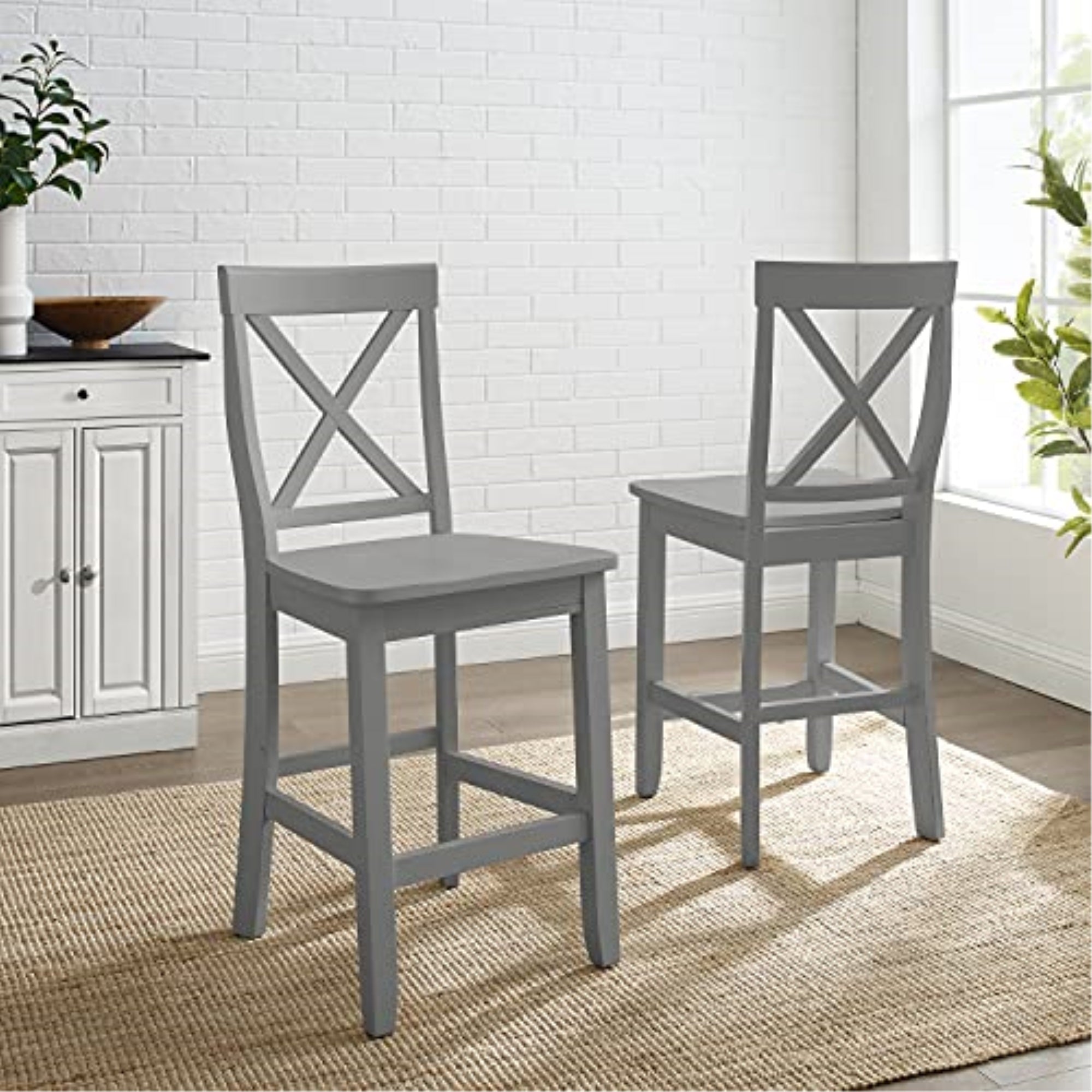 Ergode Cf500424-Gy X-Back 2Pc Counter Stool Set - Gray, Curved X-Back, Contoured Seat, 24' Height, Ideal For Dining Table Or Breakfast Bar