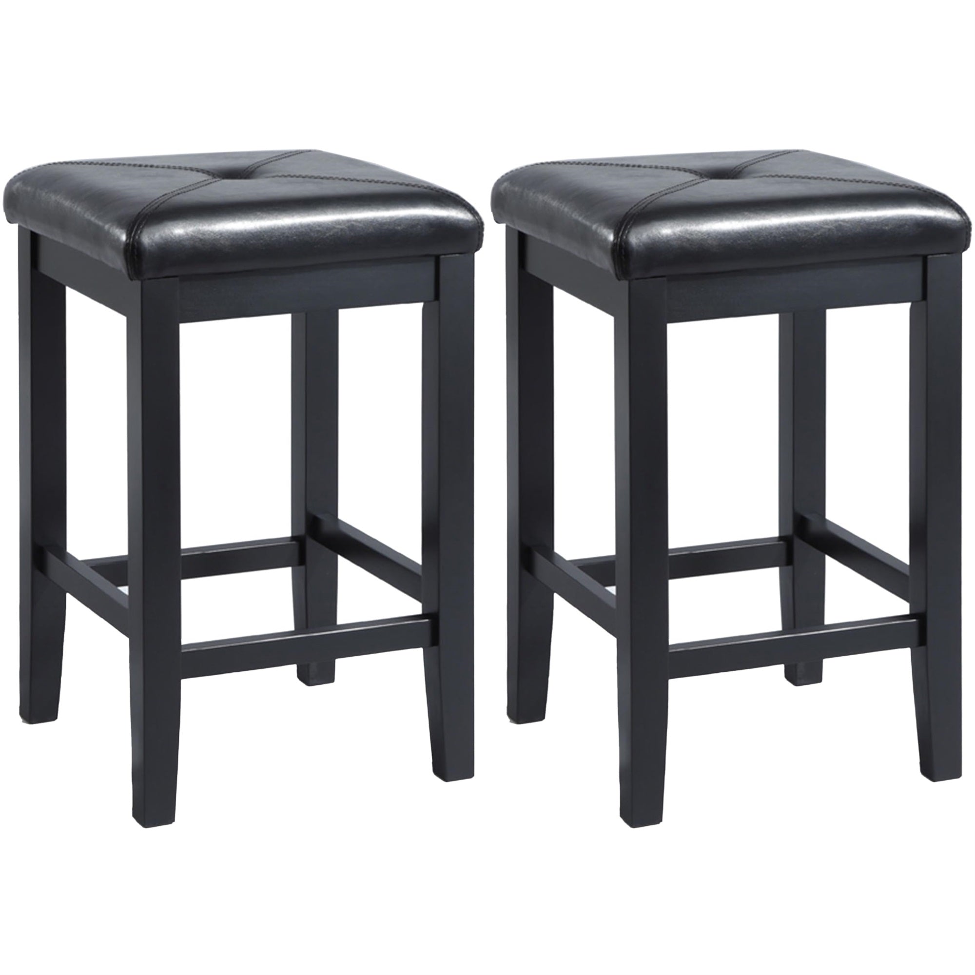 Casafoyer Furniture Upholstered Square Seat Counter Height Bar Stools Set Of 2, Black, 24-Inch