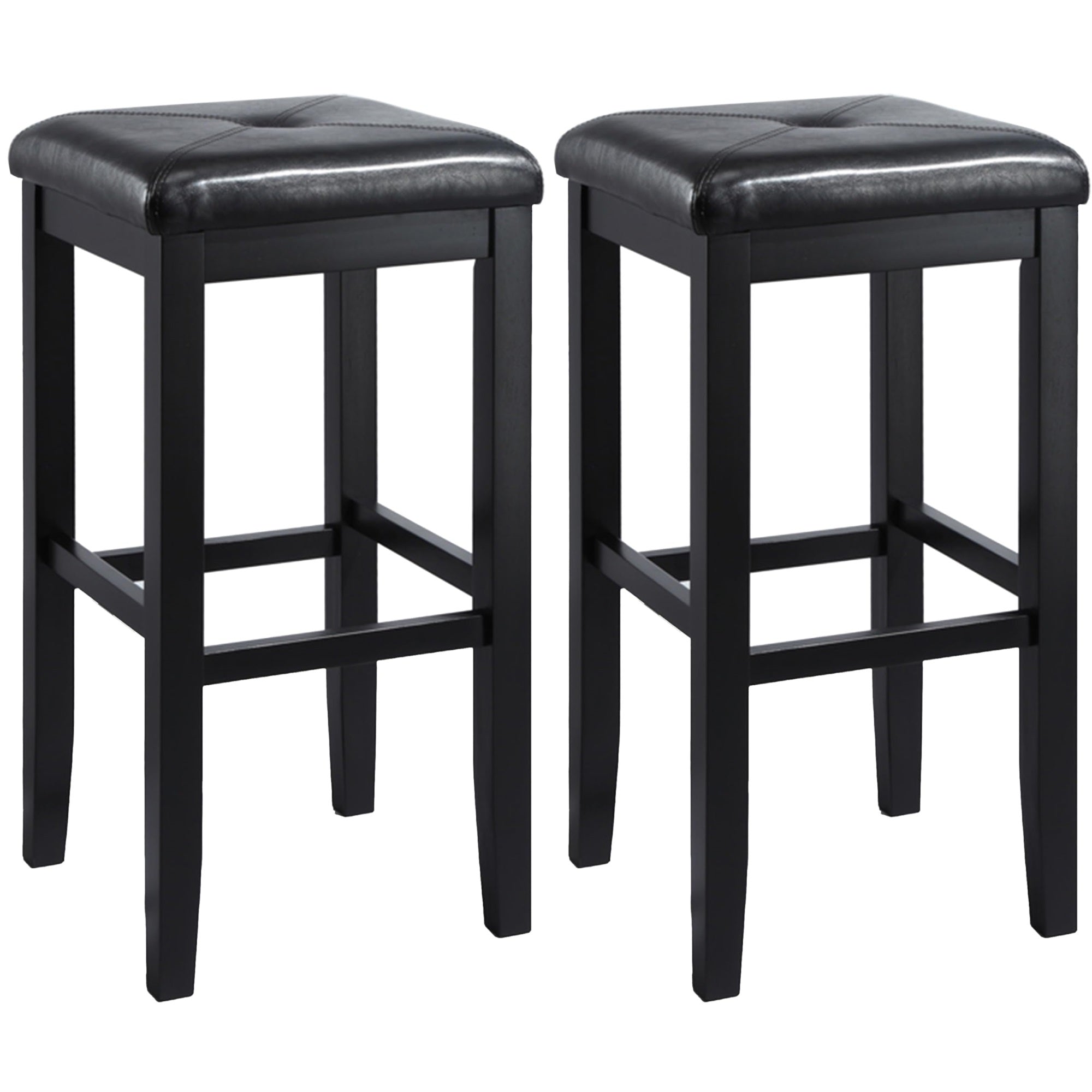 Casafoyer Furniture Upholstered Square Seat Bar Stools Set Of 2, Black, 29-Inch