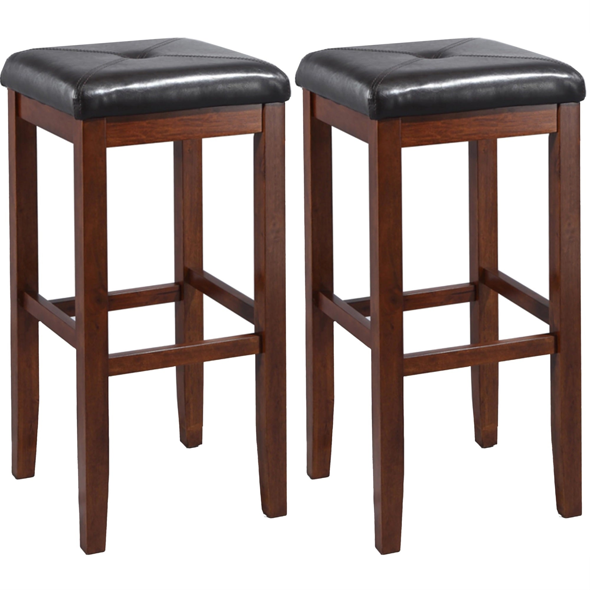 Casafoyer Furniture Upholstered Square Seat Bar Stools Set of 2, Vintage Mahogany , 29-inch