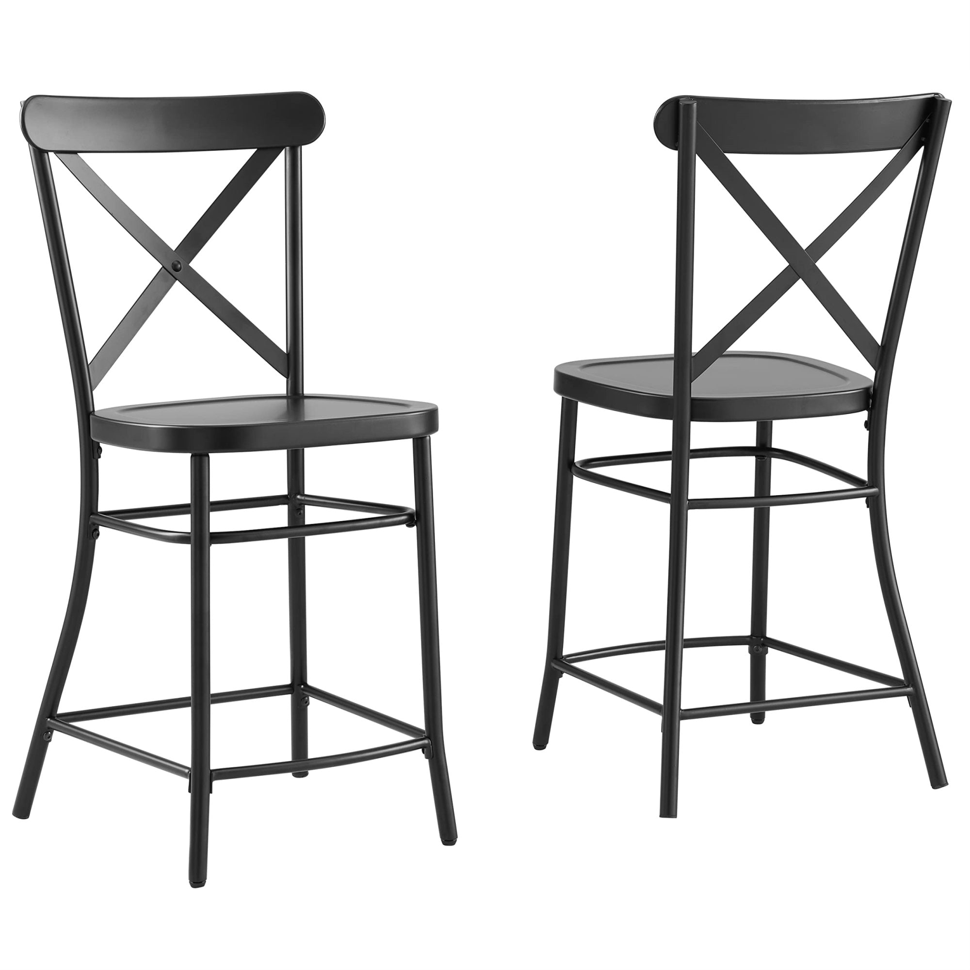 Casafoyer Furniture Camille Metal Counter Height Bar Stools Set Of 2 With X Back, Matte Black