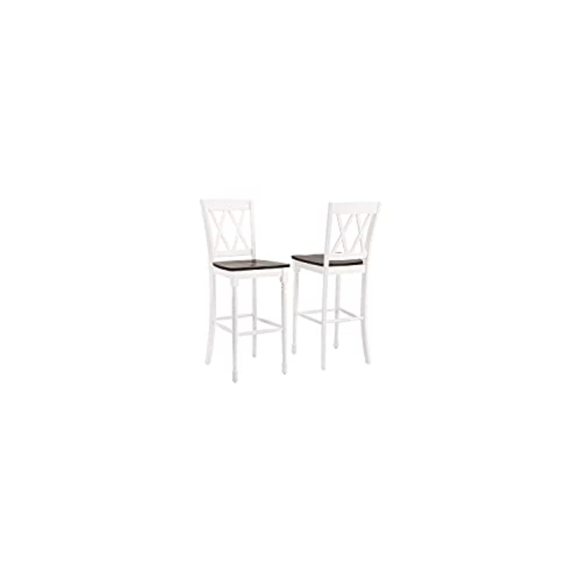 Ergode Shelby 2Pc Bar Stool Set - Distressed White Finish, Molded Wood Seat, Double X Design, Turned Front Legs. Ideal For Kitchen Or Dining Space.