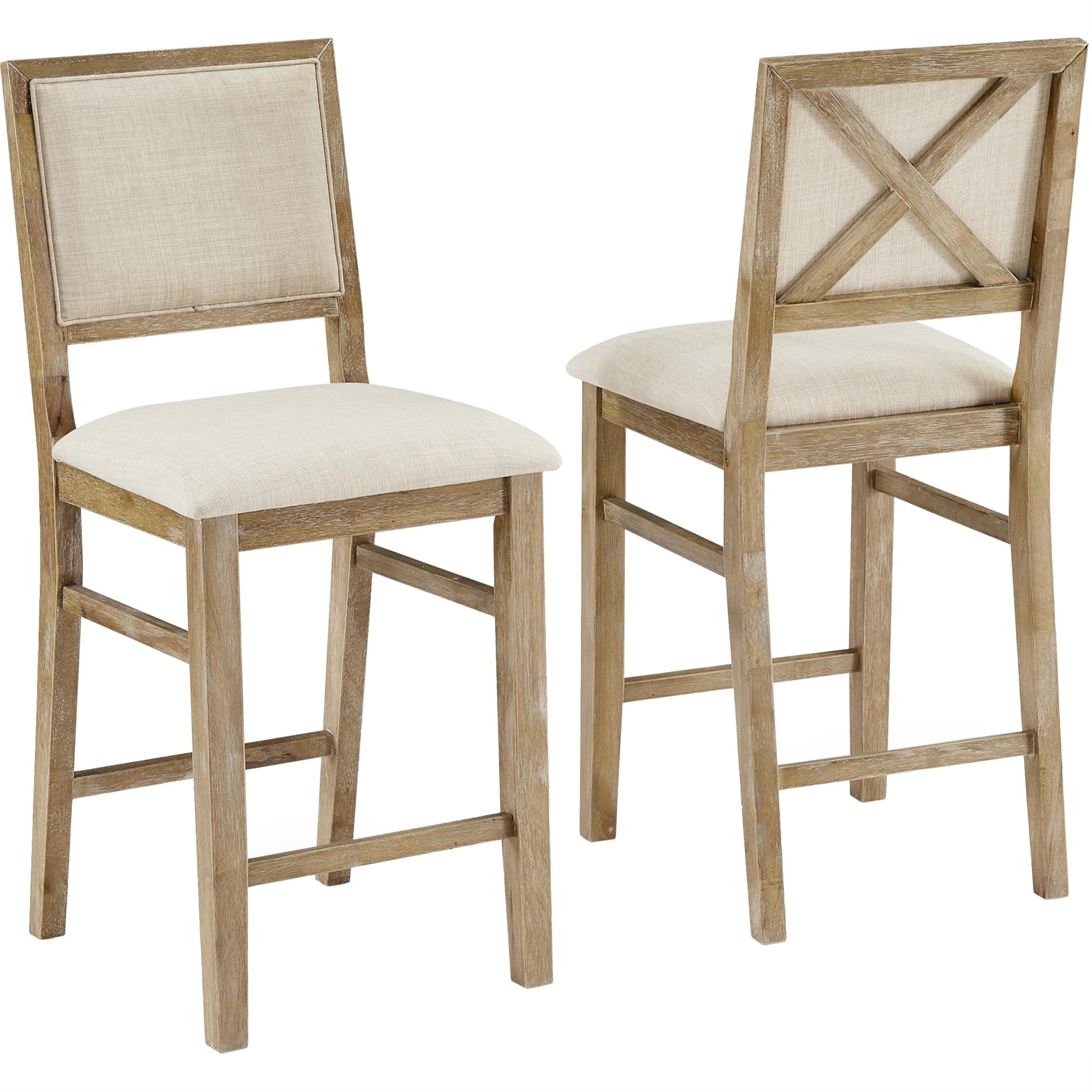 Casafoyer Furniture Joanna Farmhouse Upholstered Wood Counter Height Bar Stools Set Of 2 For Kitchen Island, Rustic Brown/Creme