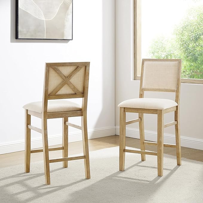 Joanna 2-Piece Rustic Upholstered Counter Stool Set - Comfortable And Stylish Seating For Kitchen Or Dining Area