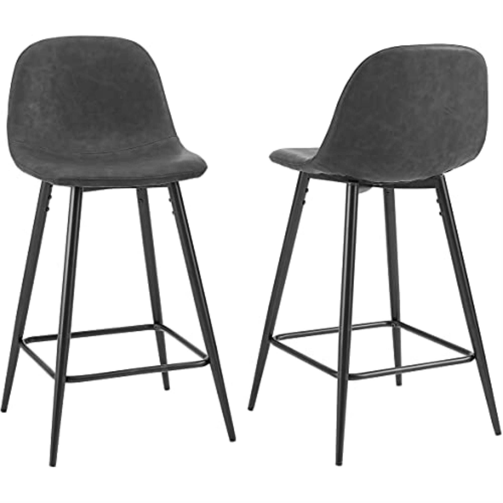 Ergode Cf501625-Bk Weston 2Pc Counter Stool Set - Distressed Black/Matte Black Finish, Faux Leather Upholstery, Sleek Design
